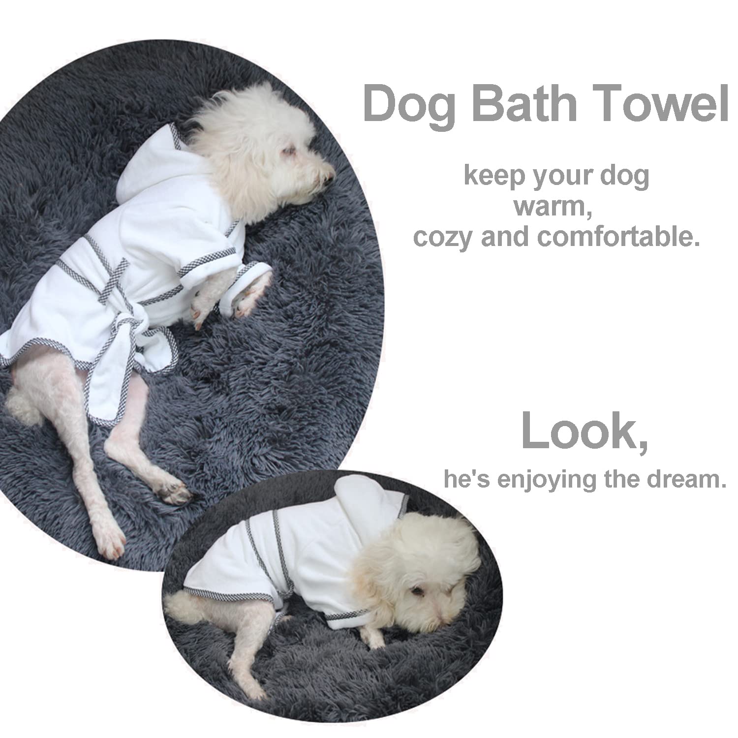 Bademantel für Hunde, Mikrofaser, schnelltrocknend, saugfähig, mit Kapuze, Weiß, 3XL---Back length--70cm/27.6''