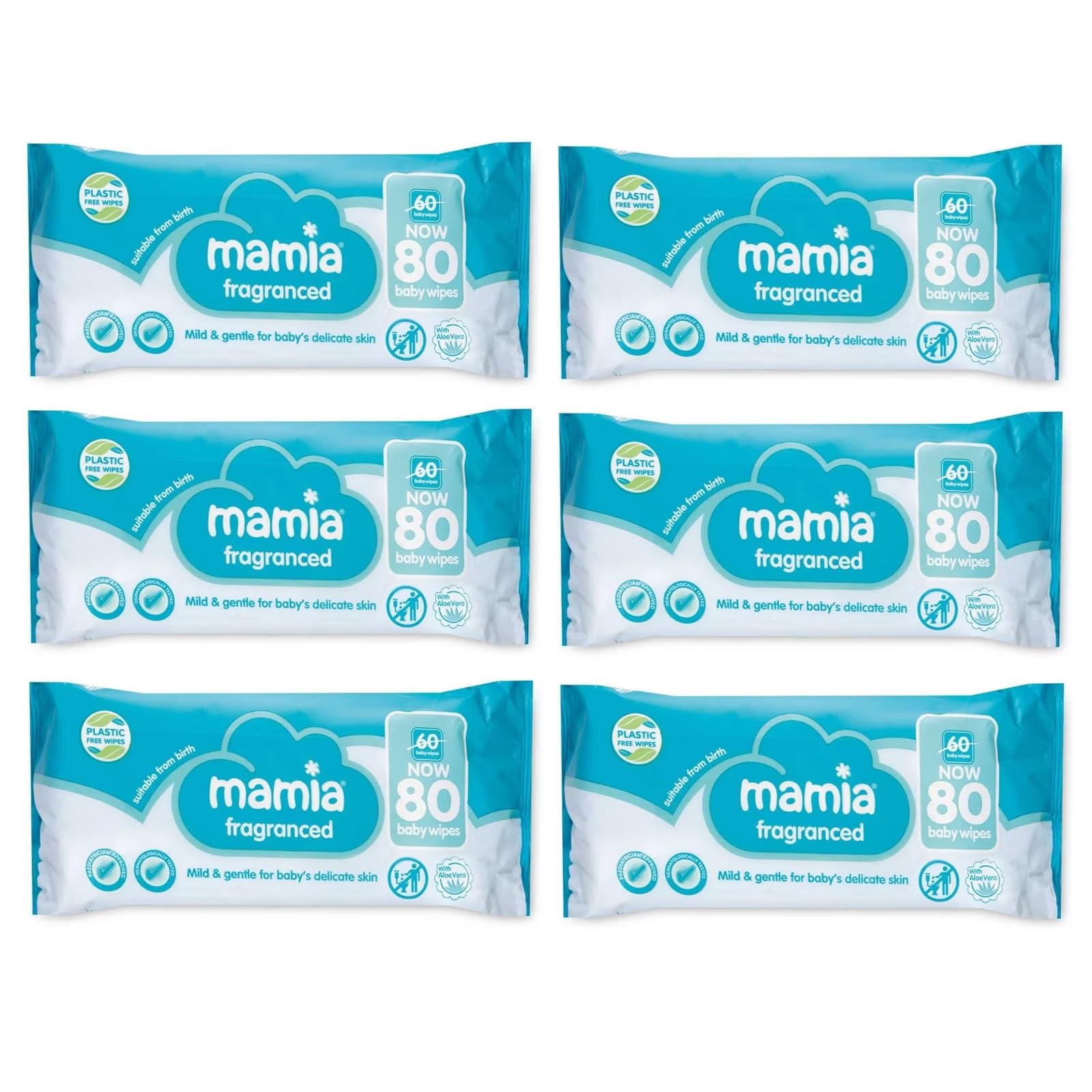 Mamia Fragranced Wipes 80 Pack (Pack of 6) 480 Wipes