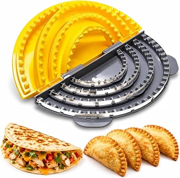 4 In 1 AdjustableTortilla Sealer - 4/6/8/10 Inch Large Empanada Maker | Press with Steel Cutting Blade,Leak Proof Wave Tooth for Quesadilla,Tortilla,Wraps,Burritos,Pasties,Pastelitos,Dumplings