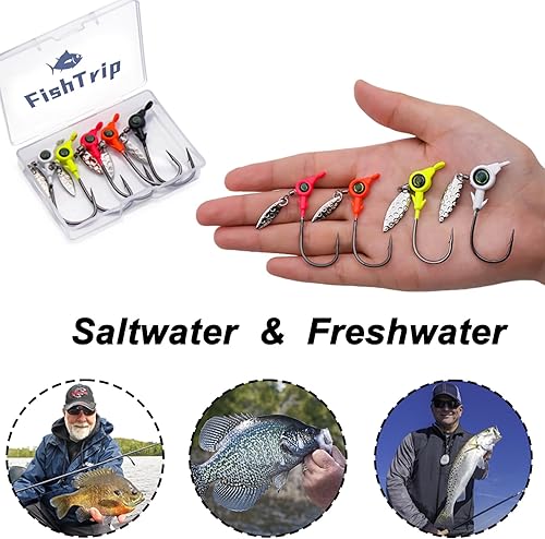 Miniatura 6 de FishTrip Underspin Jig Heads Ganchos  14 oz, 38 onzas, 12 oz Swimbait Jig Head con hoja giratoria para pesca de agua salada y agua dulce, 5 unidades