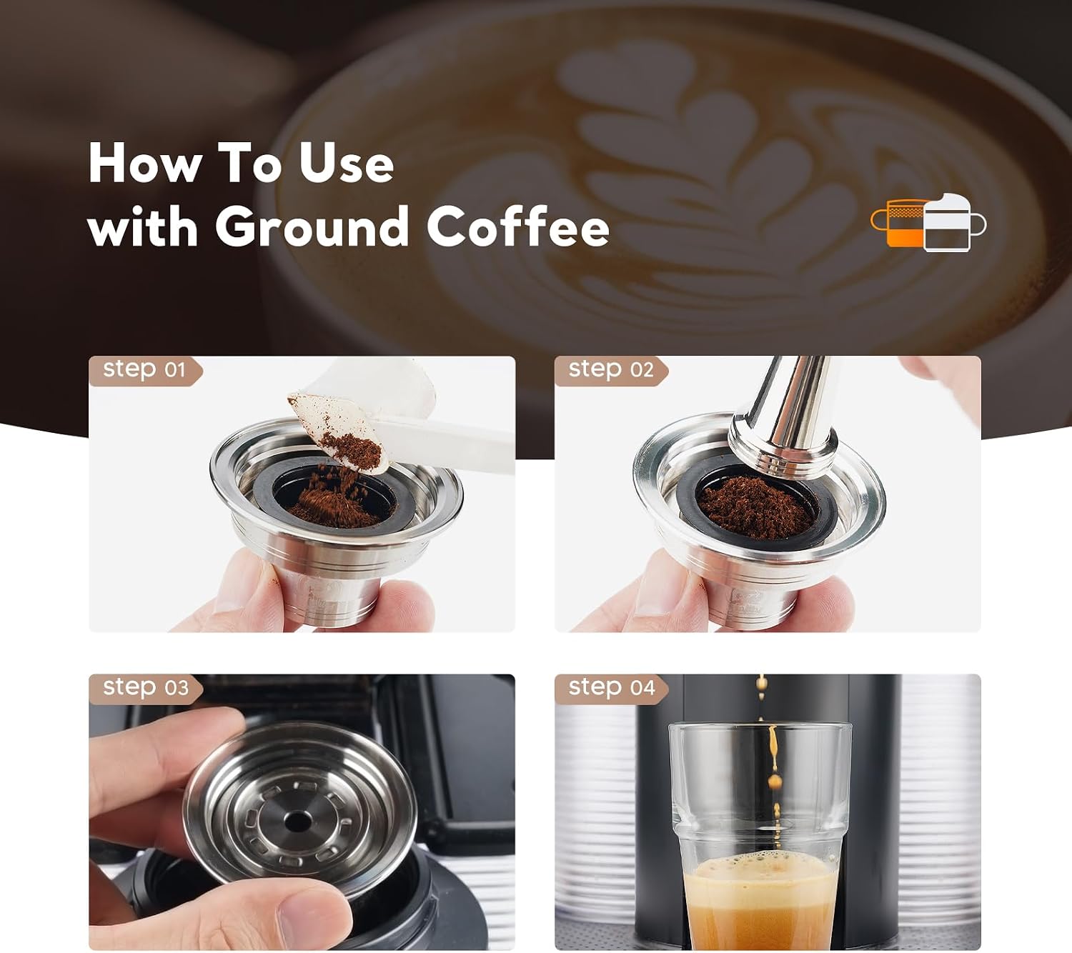 Reusable Coffee Pods Adapter Stainless Steel Converter Holder for espresso original line capsule Compatible with nespresso vertuo ENV135 GCA1 Machine (capsule03)