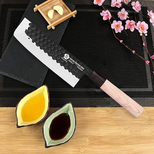 Vista 5 de WILDMOK Cuchillo Nakiri para zurdos de 7 pulgadas, cuchillo alemán de acero inoxidable para cortar verduras, cuchillo de chef asiático Usuba