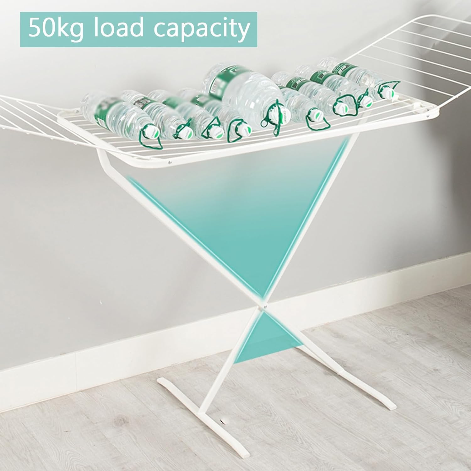 Floor-Standing Folding Drying Rack,Rotatable Holder for Clothing with Foldable Side Wings,Load Capacity 110 Lbs,for Indoor Outdoor Balcony