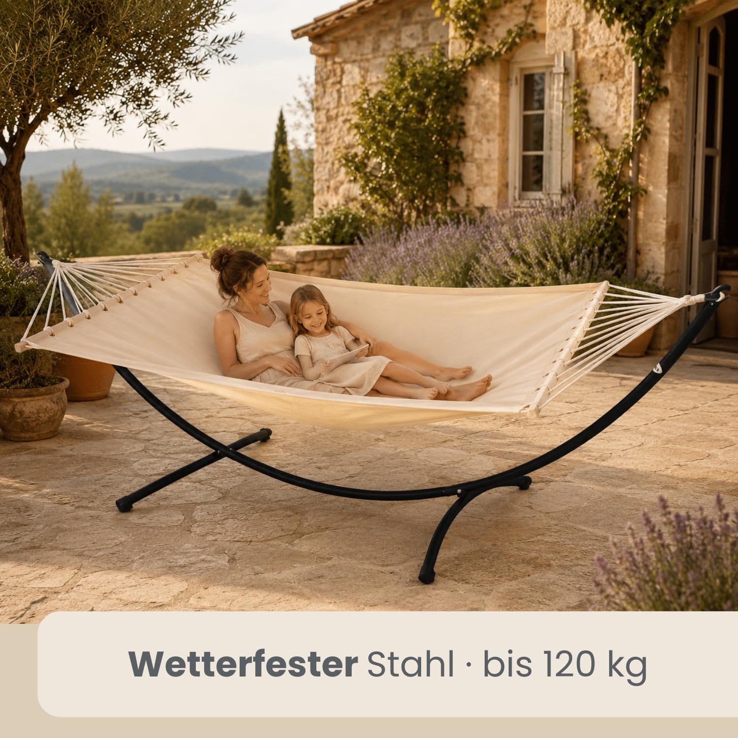 hängematte mit gestell bis 300 kg AMANKA 300x100 Hängemattengestell Outdoor 120kg - Wetterfester Metall Ständer Outdoor Schaukelliege - Gestell für Hängematte Schwungliege Size:NECK 16