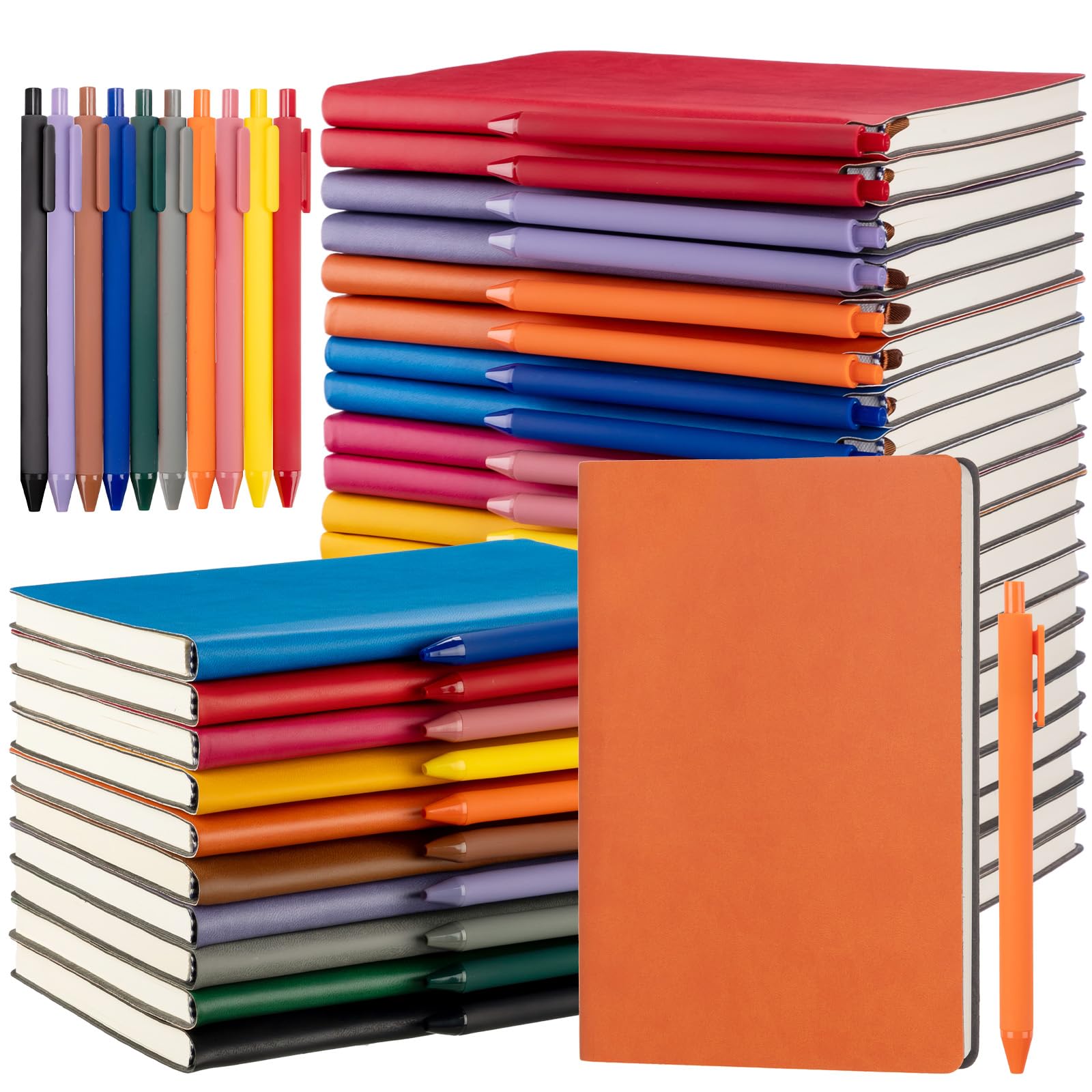 Jetec Paquete de 30 cuadernos a granel con 30 bolígrafos, cuadernos A5 de tapa blanda de cuero con soporte para bolígrafo para regalo, escuela, negocios, trabajo, viajes, escritura, 200 páginas, 5.7 x