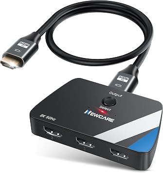 HDMI 2.1 Switch 3 in 1 Out, 4K@120Hz 8K@60Hz 48Gbps w/ 2.6ft 8K HDMI Cable