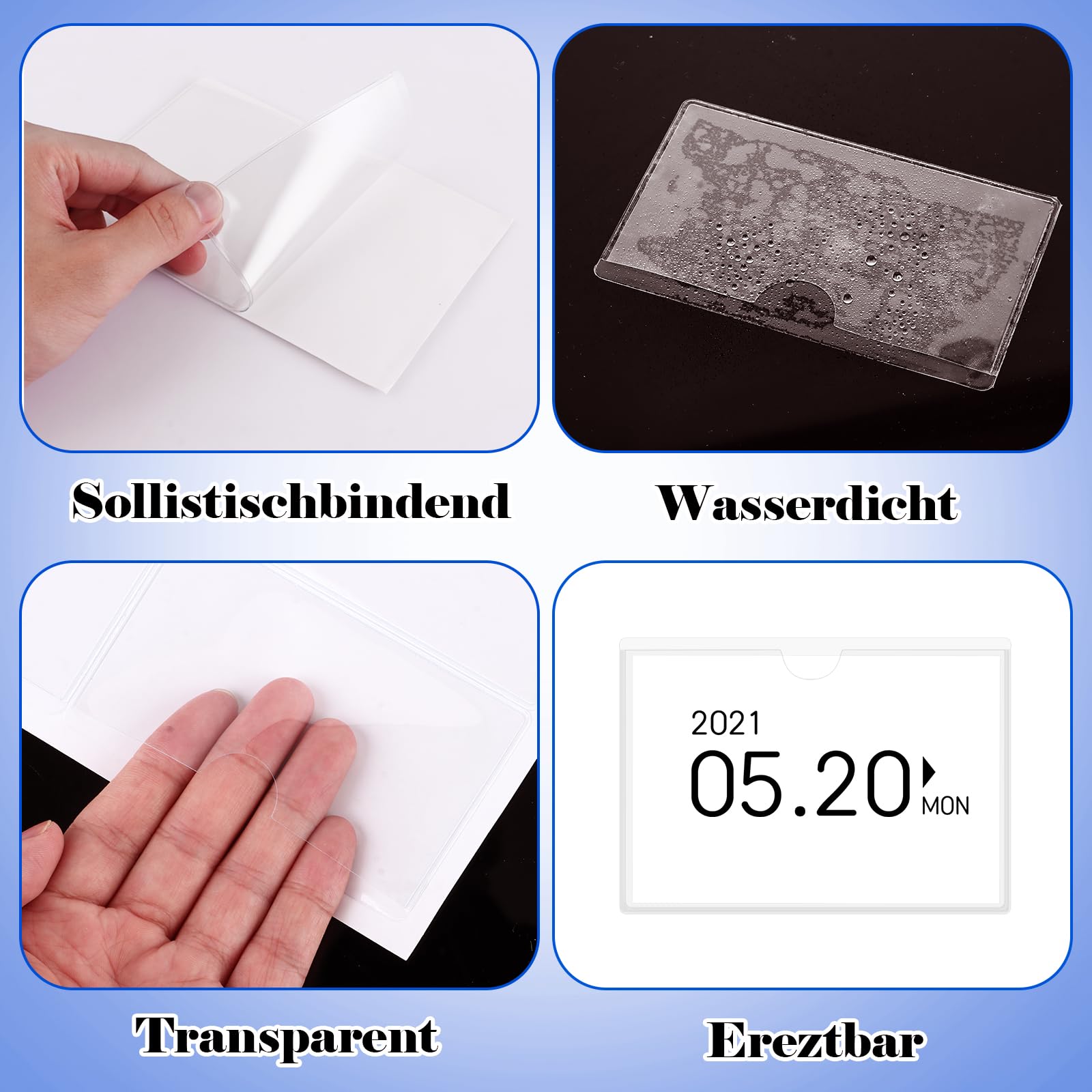 STARVAST 240 Stück Etikettenhalter Selbstklebend, 10 x 6 cm Wasserfest Beschriftungsfenster Selbstklebend Visitenkartenhüllen Kleben Sichthüllen für Büro Zuhause Schule Organisieren Sortieren (Transp