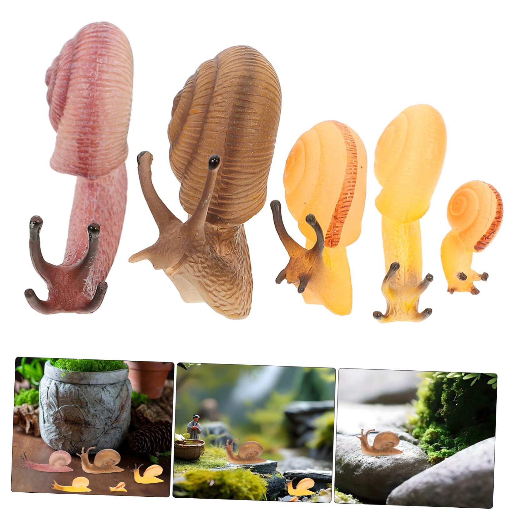 5 Pezzi Figurine Animali Lumaca, Simulation Animal Figure Realistica, Plastico, Decorativa, per Balcone e Giardino, per Bambini
