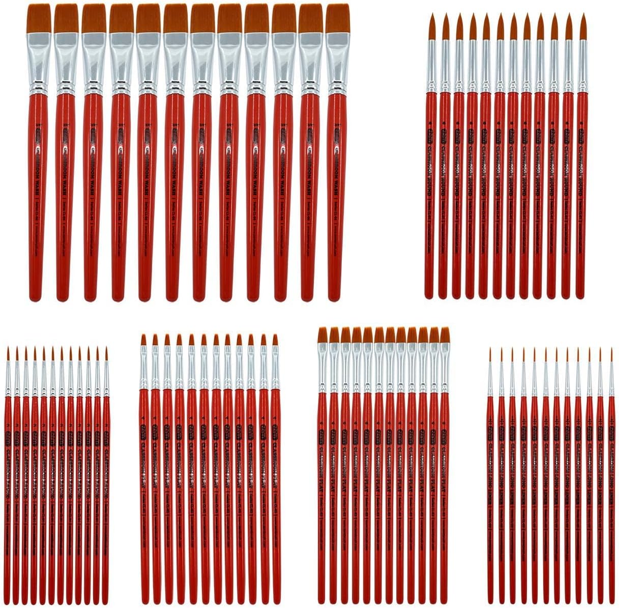 ZEM Brush CLB-5 Classroom Artist Brush Box Set | Wash - Rounds - Flats - Liner 72 pcs