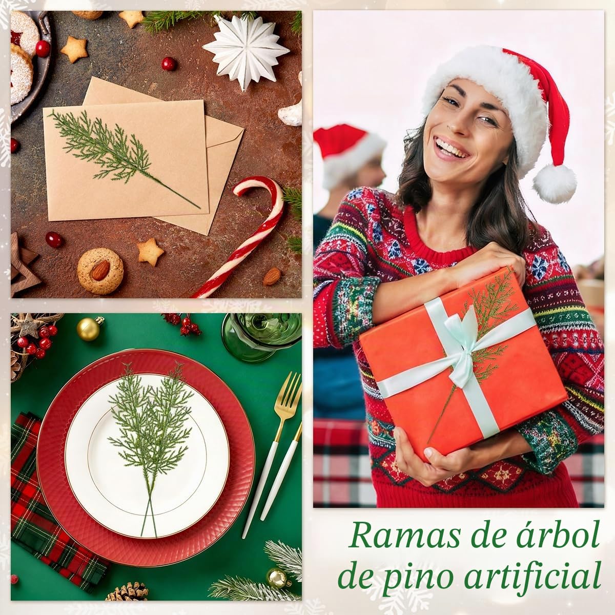 40 Pcs Ramas de Pino Artificial de Navidad 35cm Ramas de Abeto Artificiales Navideñas Decorativas Hacer Guirnaldas/Coronas/Manualidades/Decoración-Flexible Cortable