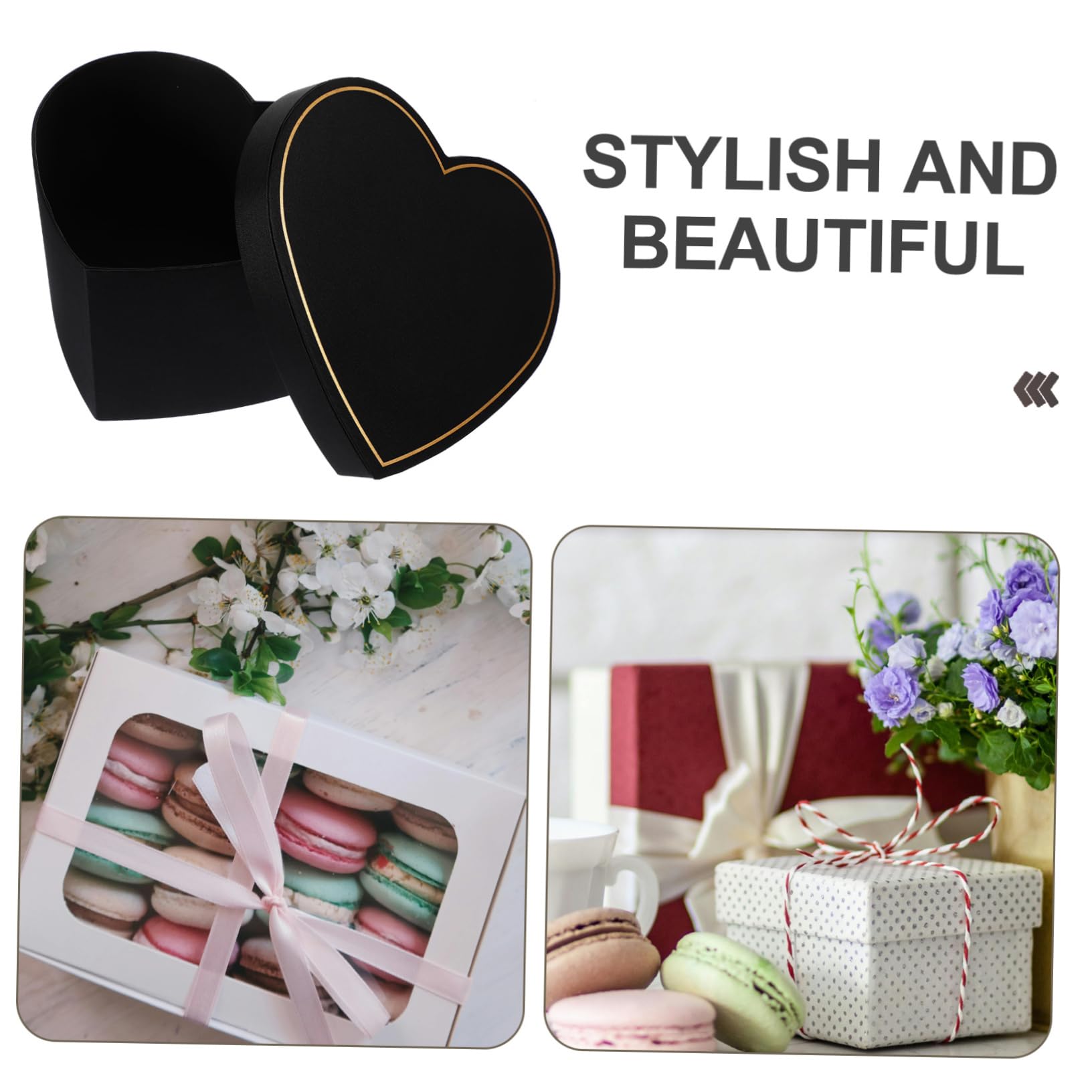 WEKAMOS Herzförmige Geschenkbox Schwarz mit Deckel Stoff Langlebig Aufbewahrungsbox für Kleine Gegenstände Geschenkverpackung für Alltag und Dekoration