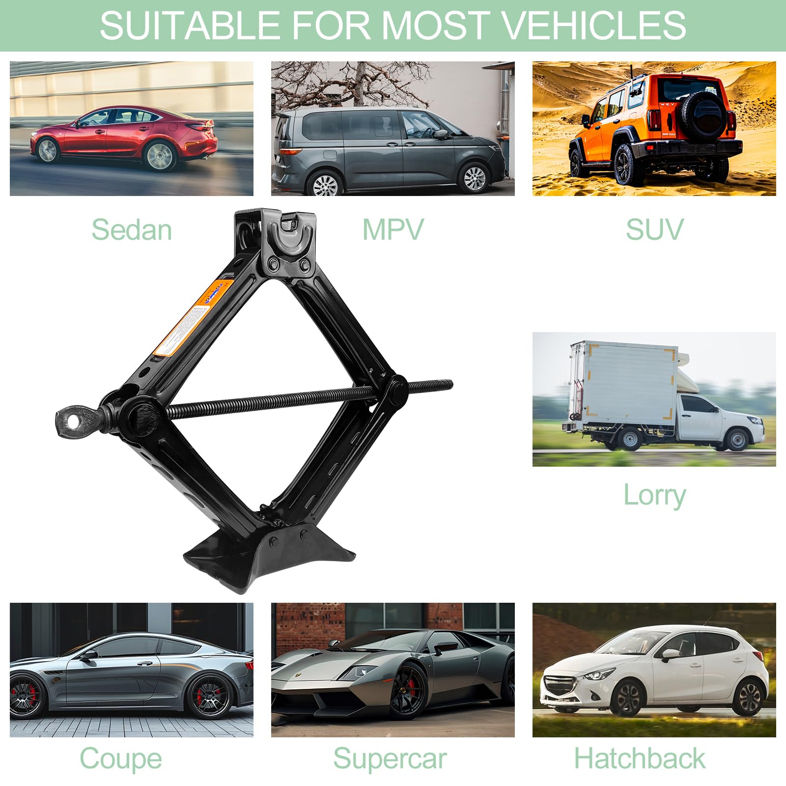 Cric per Auto 2T, Crick Auto, Martinetto per Auto con Chiave a Cricchetto, Cric Voiture Electrique, Ponte Sollevatore Auto, Cric Auto Professionale, per Auto, Camion, Berline, Furgoni
