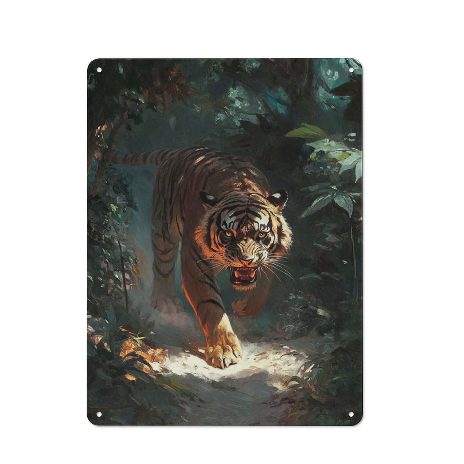 Vintage Tin Sign 40x30cm Featuring Tiger in The Jungle for Café Or Home Bar, A Metal Wall Feature for Cafés And Home Bars