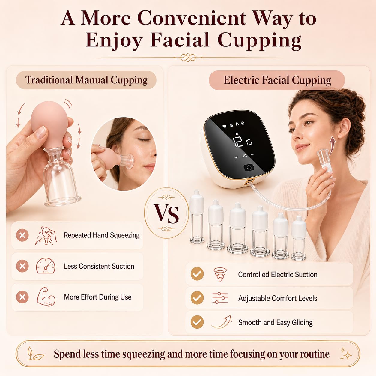 Juego de ventosas faciales eléctricas, herramienta de masaje Gua Sha 3 en 1, 6 vasos de vidrio