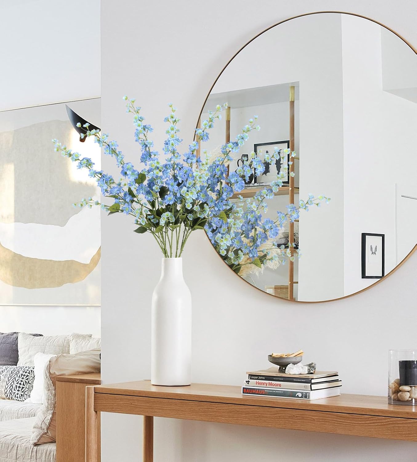 Delphinium Artificial Flowers 6PCS Blue Delphinium Silk Larkspur Fake Flowers 37in Tall Flowers Long Stem Faux Flowers Bulk for Tall Vase for Wedding & Home Decor (Blue) - Image 8