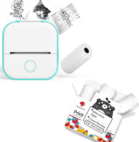 Phomemo T02 Mini impresora con 3 rollos de papel, impresora térmica Bluetooth de bolsillo sin tinta para notas de estudio, calcomanías, fotos,