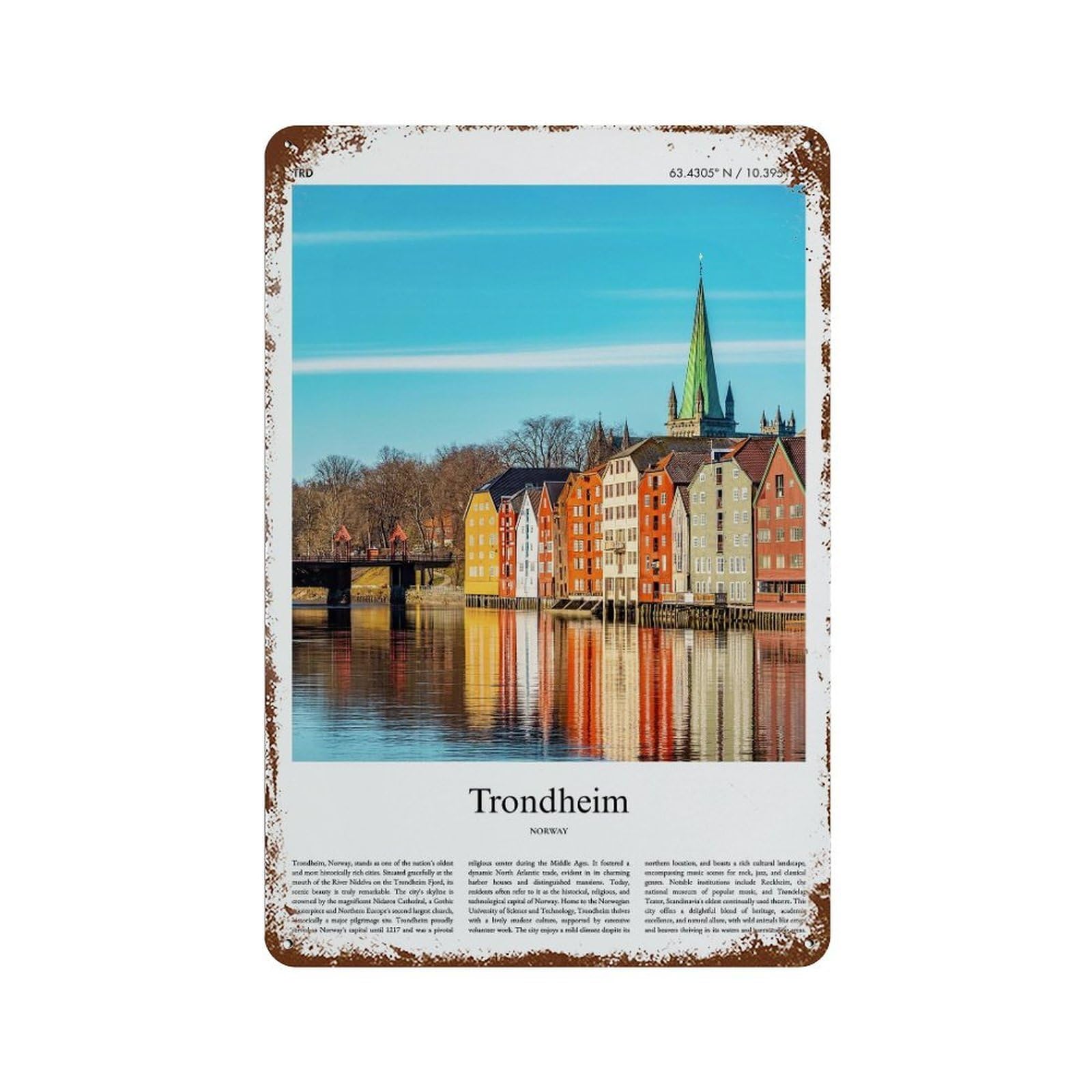 xiaoxiaoshen Trondheim Norway City Scenery Wall Decor Art Metal Tin Poster Modern Home Decor Art Home Bar Shop Decorations Vintage Sign 30x20cm