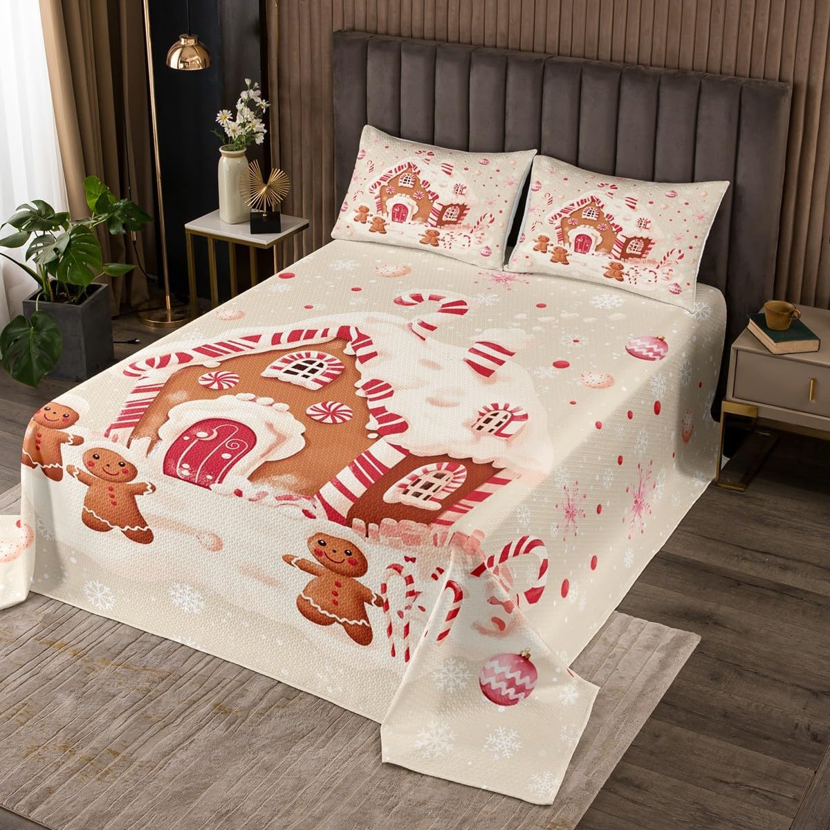 Castle Fairy Christmas Snowman Deer Bedspread Twin Size,Black Red Buffalo Plaid Bedding Sets 2Pcs for Kids Girls Boys Room Decor,Retro Comforter Set Christmas Themed Quilt Coverlet,1 Pillowcase