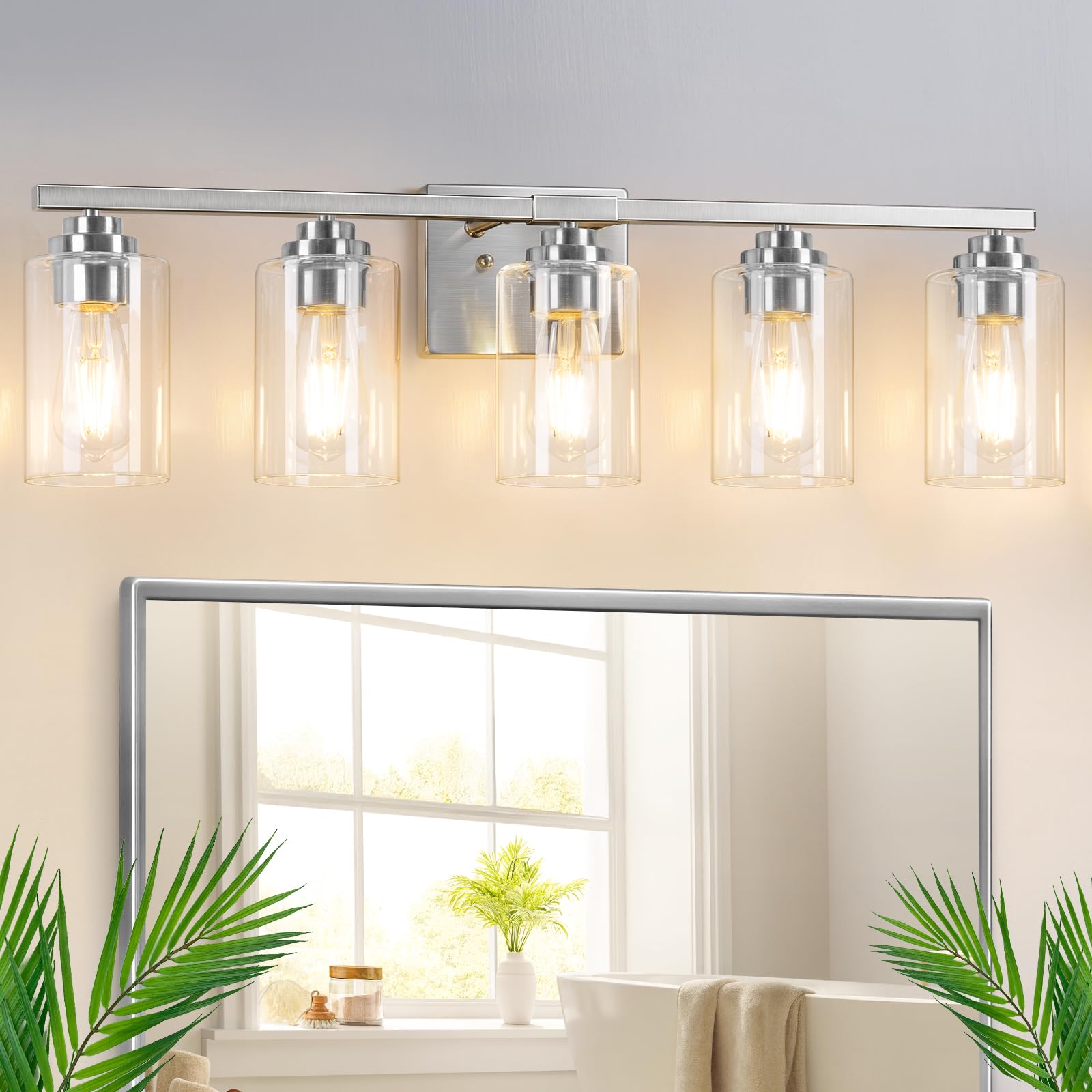 VerRon 5-Light Bathroom Light Fixtures, 31' Brushed Nickel Vanity Lights