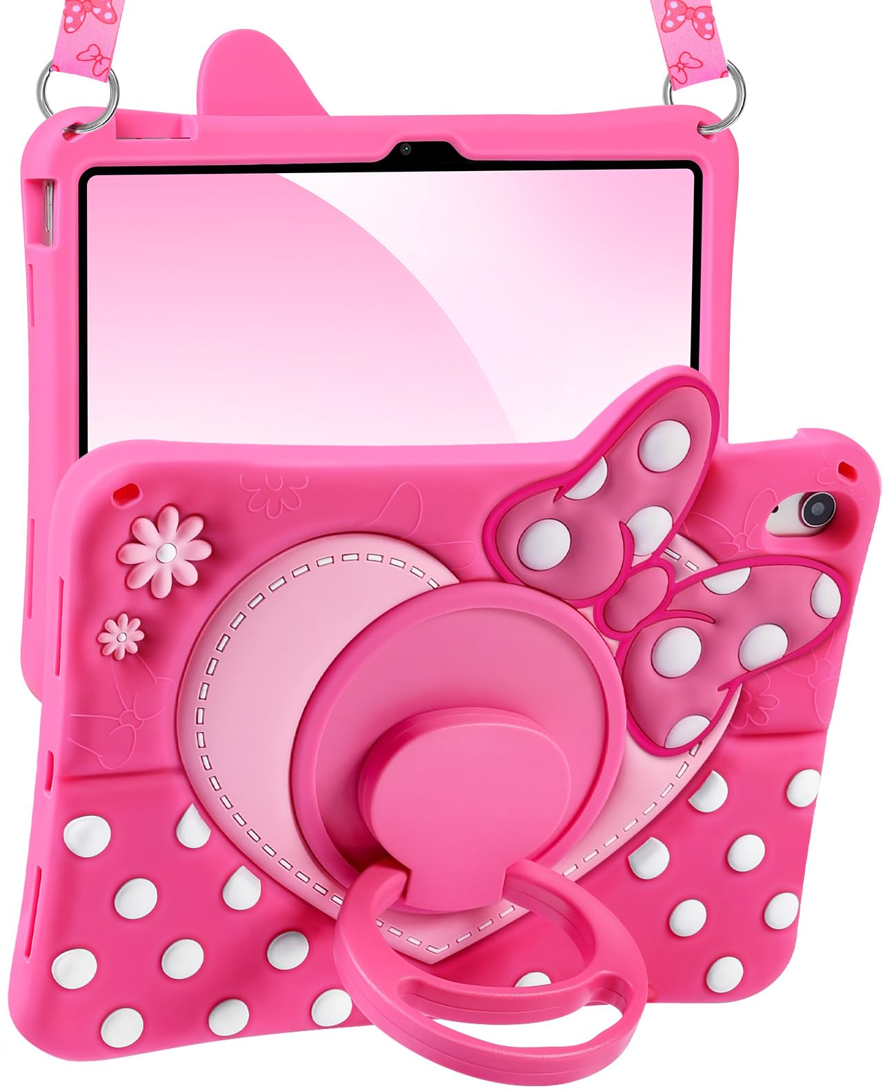 Boaretiu Kids Case for iPad A16 11th Generation 11 Inch 2025/for iPad 10th Gen 2022 10.9 Inch - Cute Girly Cartoon Soft 3D Bow Heart Dot Silicone