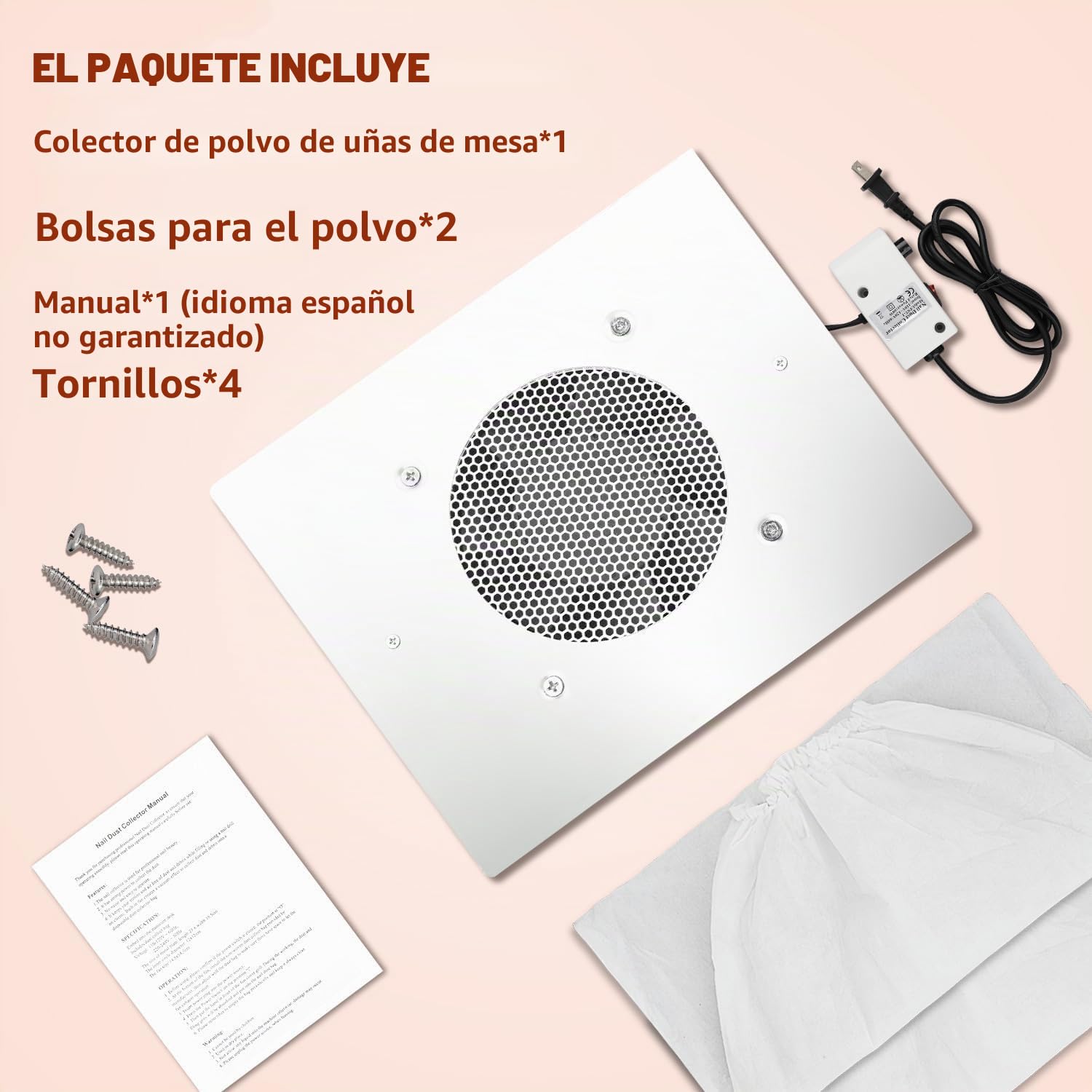 Colector de Polvo de Uñas, Extractor de Polvo de Uñas Nail Du Integrado Potente de 60W Vacío Nai