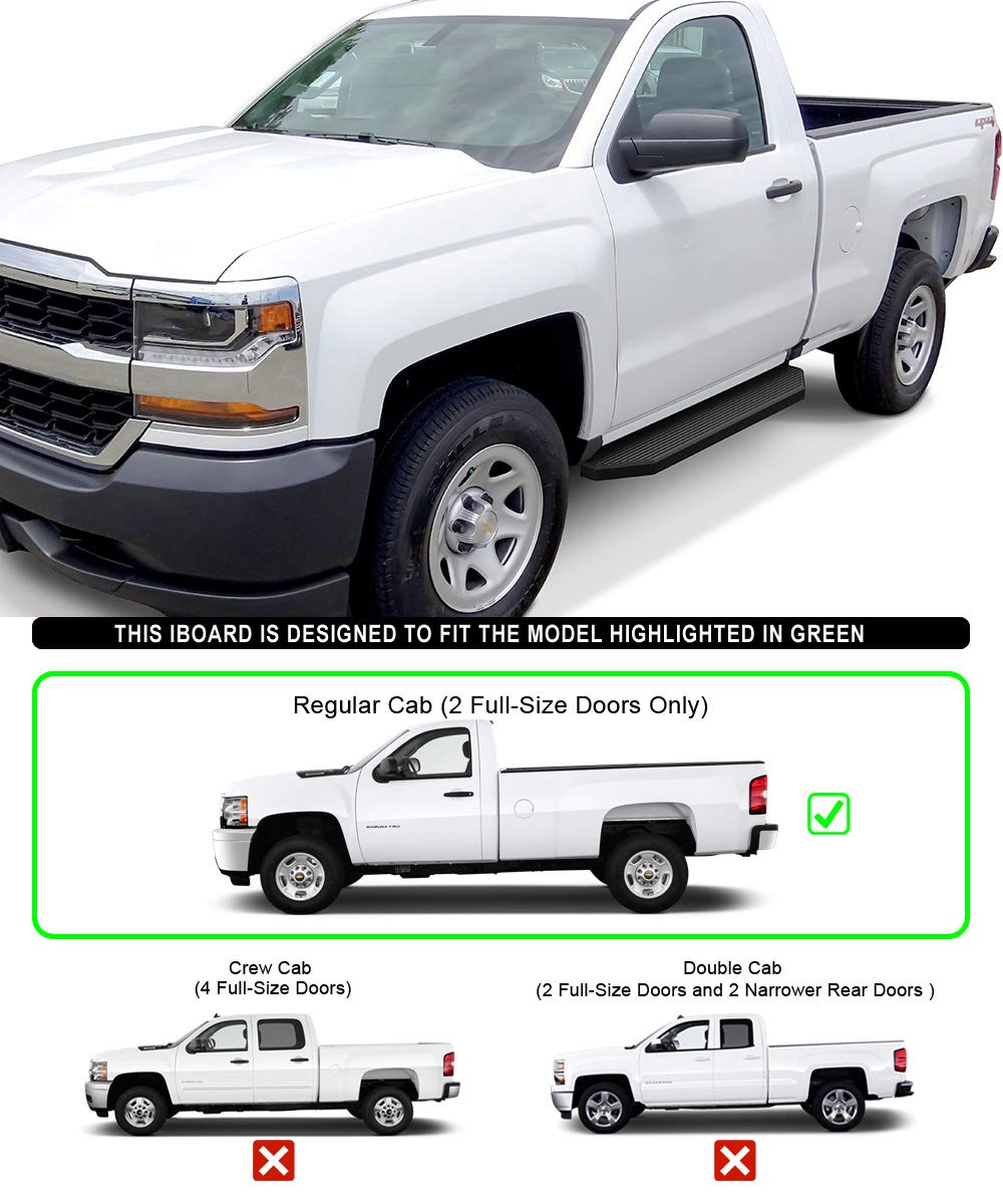 APS Black Running Boards Style Compatible with Chevy Silverado GMC Sierra 2007-2018 Regular Cab & 2500 3500 HD 2019 (Exclude 07 Classic)(Include 19 1500 LD) (Side Steps Side Bars) 6in