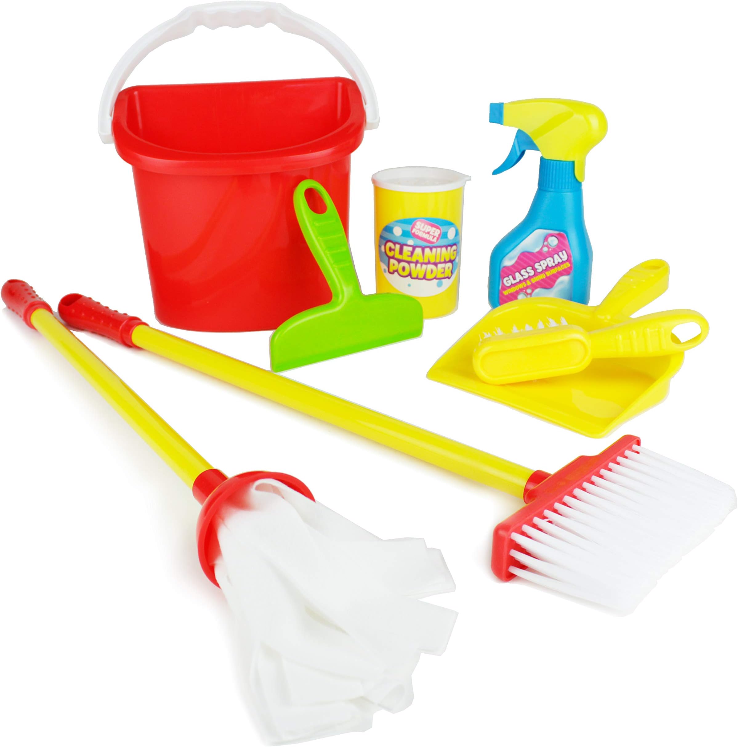 BoleyPretend Play Kids Cleaning Set - 8 Piece Toddler and Kid Toy Cleaning Kit with Mop and Broom Toys for Kitchen Housekeeping