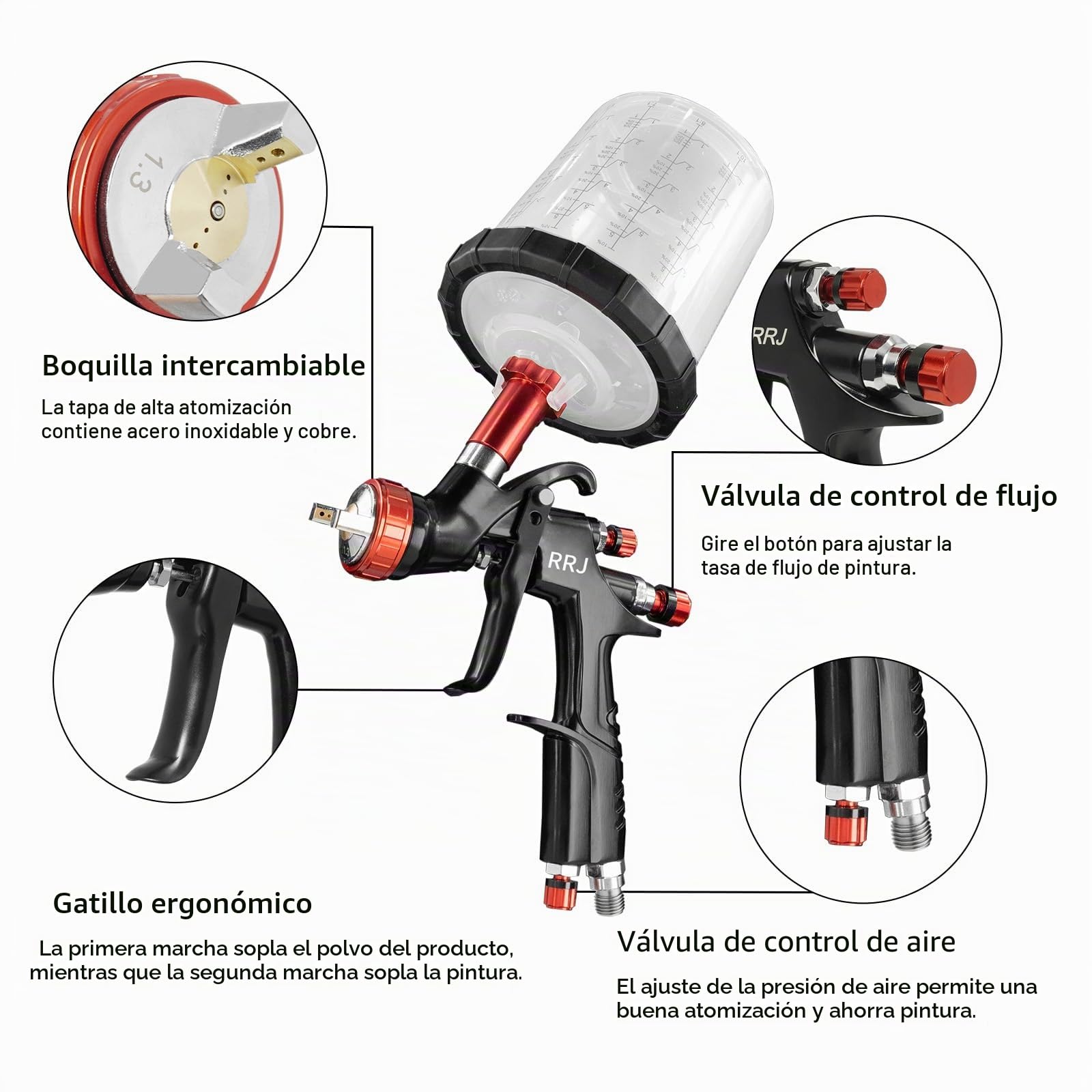 A610 LVLP - Pistola de pulverización de aire comprimido LVLP con boquillas de 1,3/1,7/2,0 mm, juego de 650 ml con 10 vasos desechables para pistolas de pintura, pistola de pintura para coches y