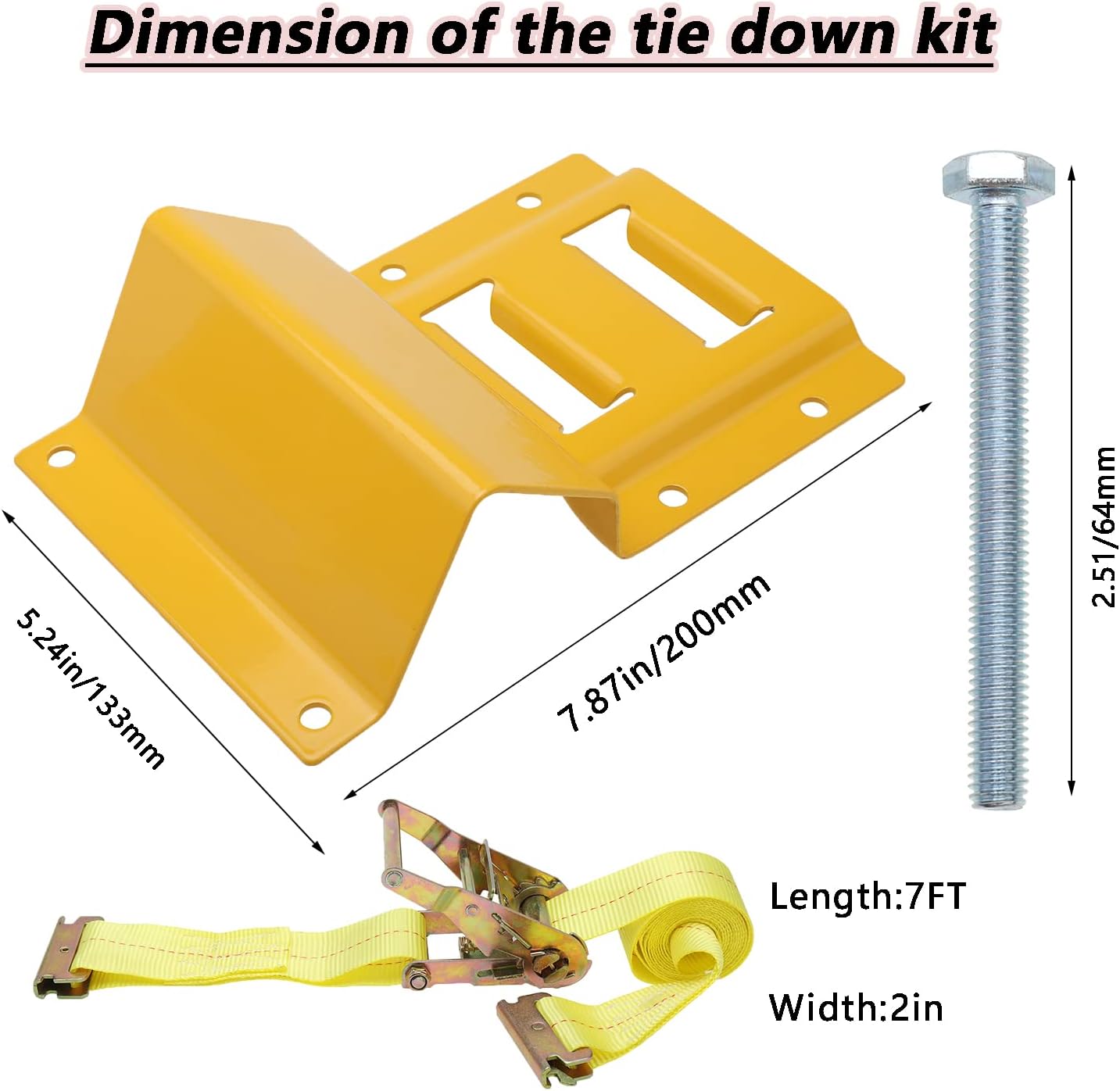 NovelBee Wheel Chock Tie Down Kit, Trailer Tie Down System for UTV, ATV & Mower (Yellow Wheel Chock & Yellow Strap)