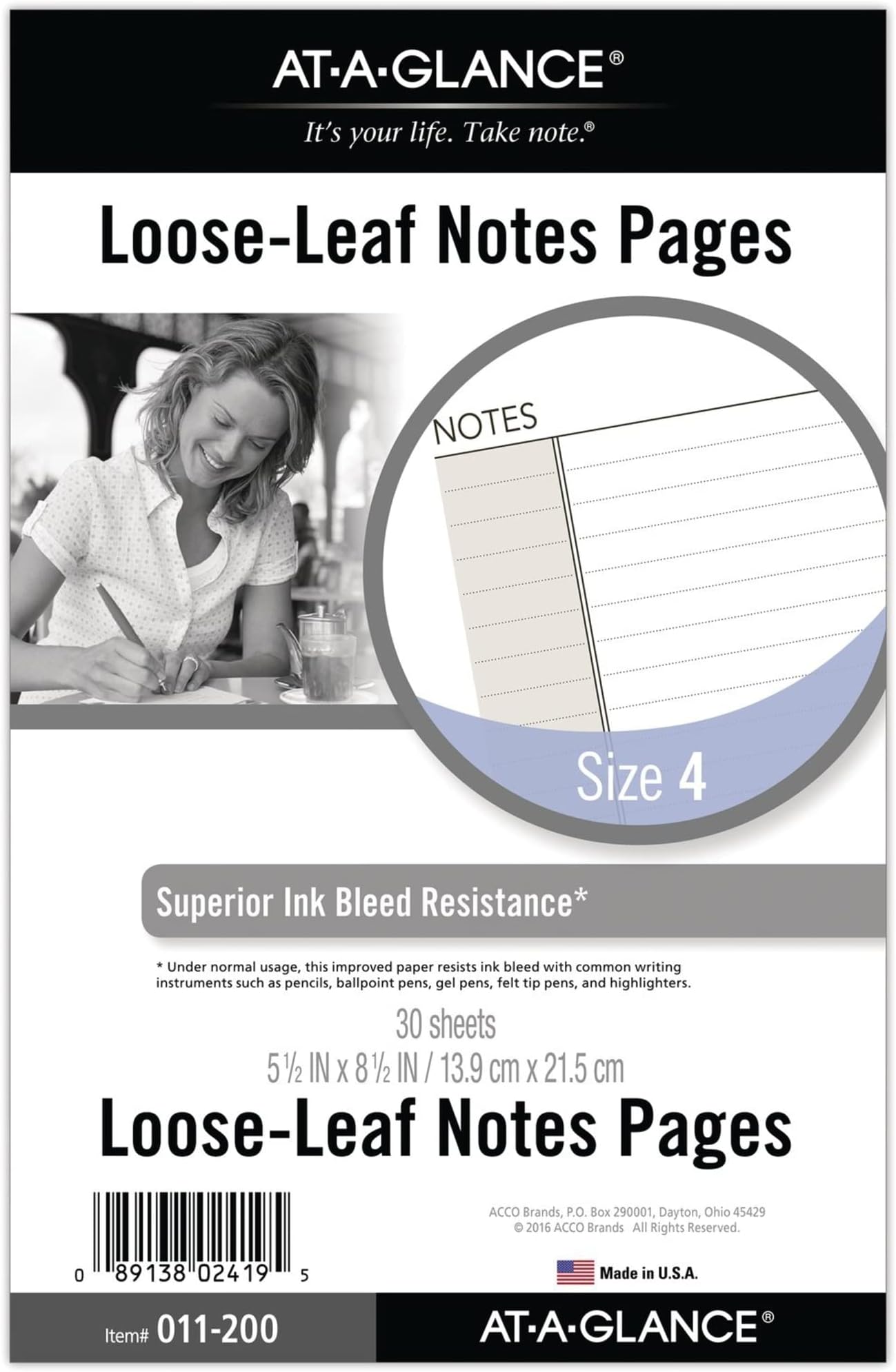 Day Runner Notes Pages, 87228 DAY-TIMER, Refill, Loose-Leaf, Undated, for Planner, 5-1/2" x 8-1/2", Size 4, 30 Sheets/Pack (011-200)