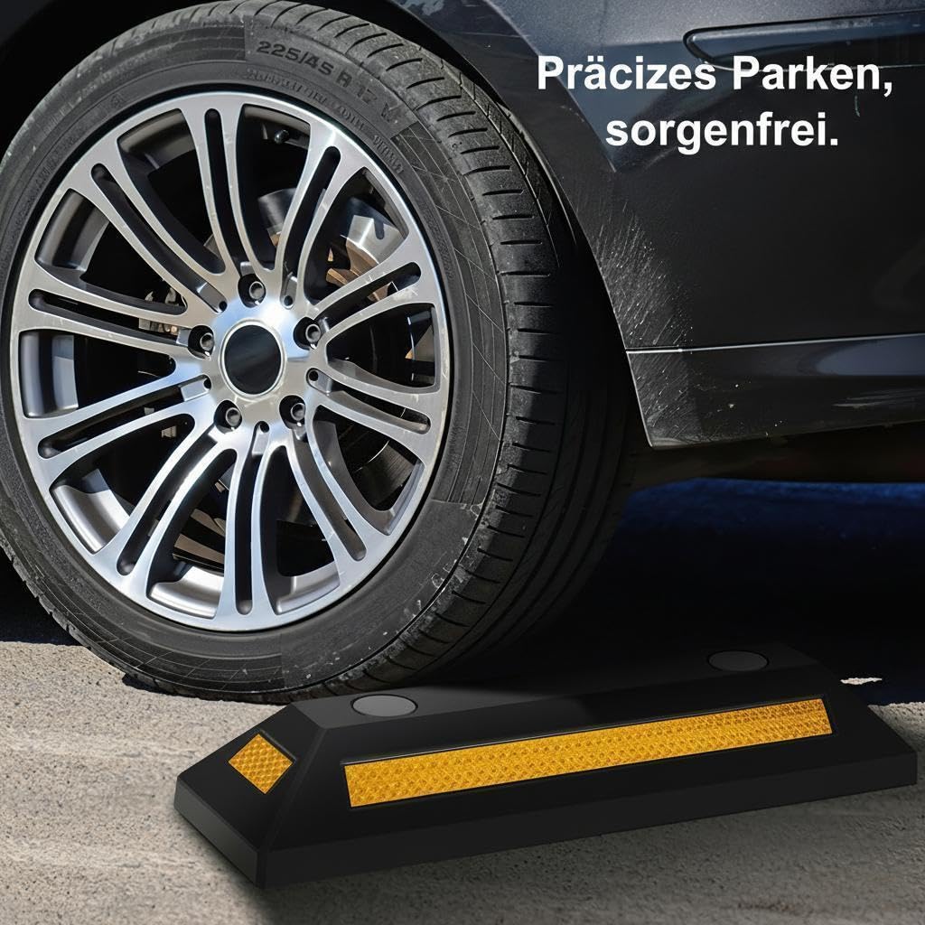8X butée de Roue 54 x 15 x 10 cm – en Caoutchouc – 4 kg/pièce – avec Réflecteurs – Aide au stationnement Stop Roues pour Parkings, Sol Garage