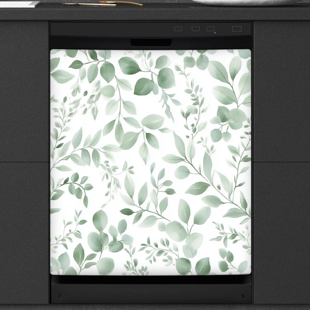 Dishwasher Magnet Cover Sage Green Eucalyptus Leaves Plant Refrigerator Magnetic Sticker Covers,Dish Washer Door Front Fridge Panel Decal for Kitchen Decor,23x26IN