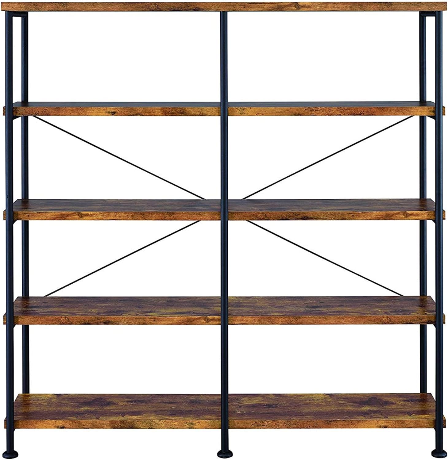 Benjara Industrial Style Metal Frame 4 Shelf Wooden Bookcase, Brown and Black