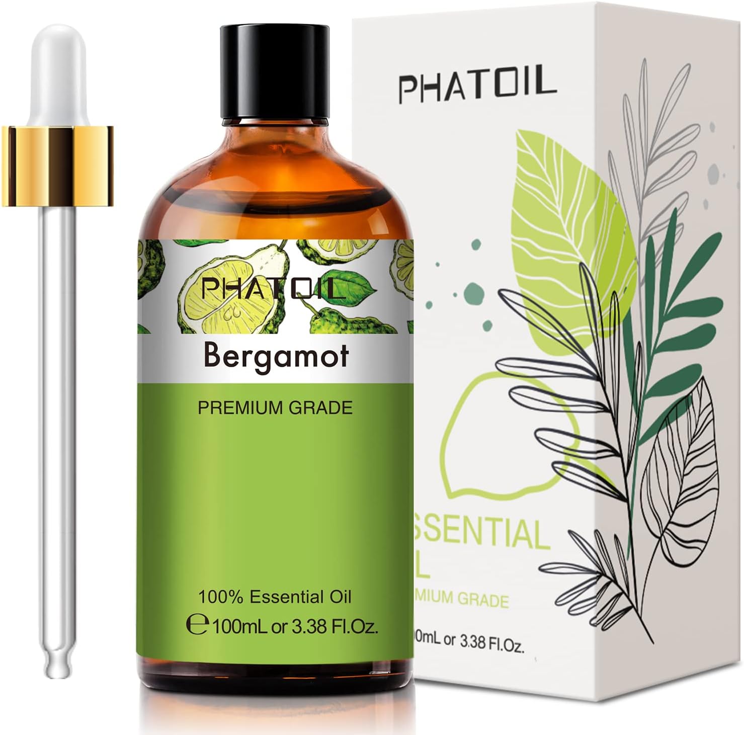 PHATOIL 3.38FL.OZ Bergamot Essential Oil, for Aromatherapy Diffusers, Humidifiers, Great for DIY Candle and Soap Making, Huge 100ML Bottle