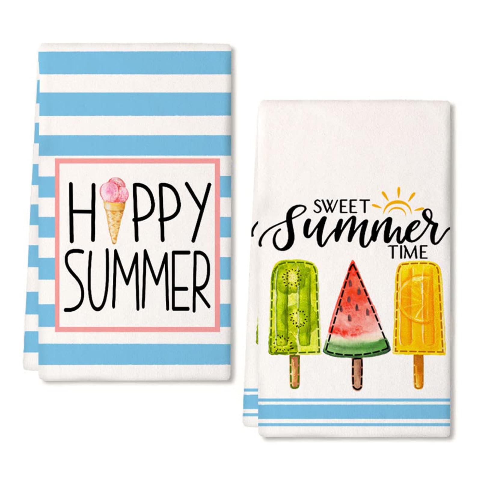 Yunvisty 2PCS Summer Party Decoration Towels Hawaiian Garden Pool Party Use “Happy Summer”Great Gift for Seasonal Decor, bbqs And Sunny Home Refreshes Beach And Seaside Accessories 45x60cm (White)
