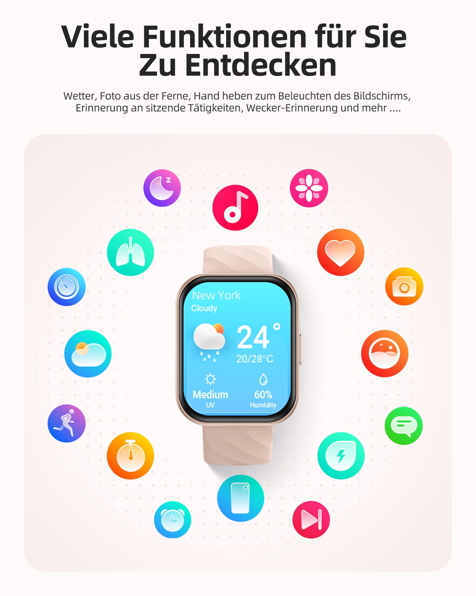 Parsonver Smartwatch Damen 5ATM Wasserdicht Sportuhr Schwimmen 1,8" HD Fitnessuhr 100+ Sportmodi Herzfrequenz Schlaftracking Android iOS Roségold FF2