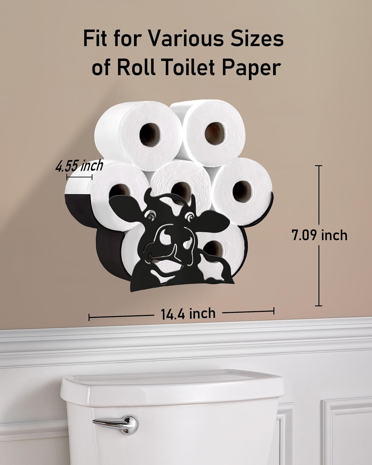 Cow Toilet Paper Holder for Extra 8 Rolls, Funny Decorative Toilet Paper Storage Wall Mounted, Farmhouse Bathroom Animal Decor Accessories Storage Cabinet
