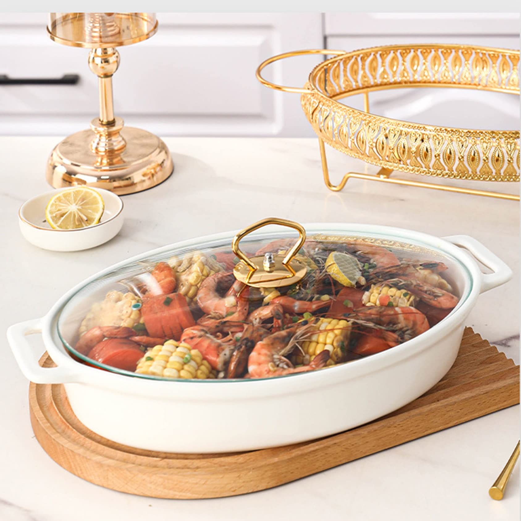 Olla de Calentamiento Aislamiento Calentador Alimentos Calientaplatos buffet bandejas de Cerámica Chafing Dish Servidor Termostato de temperatura,Bandeja Calientes Función Mantenimiento Calor