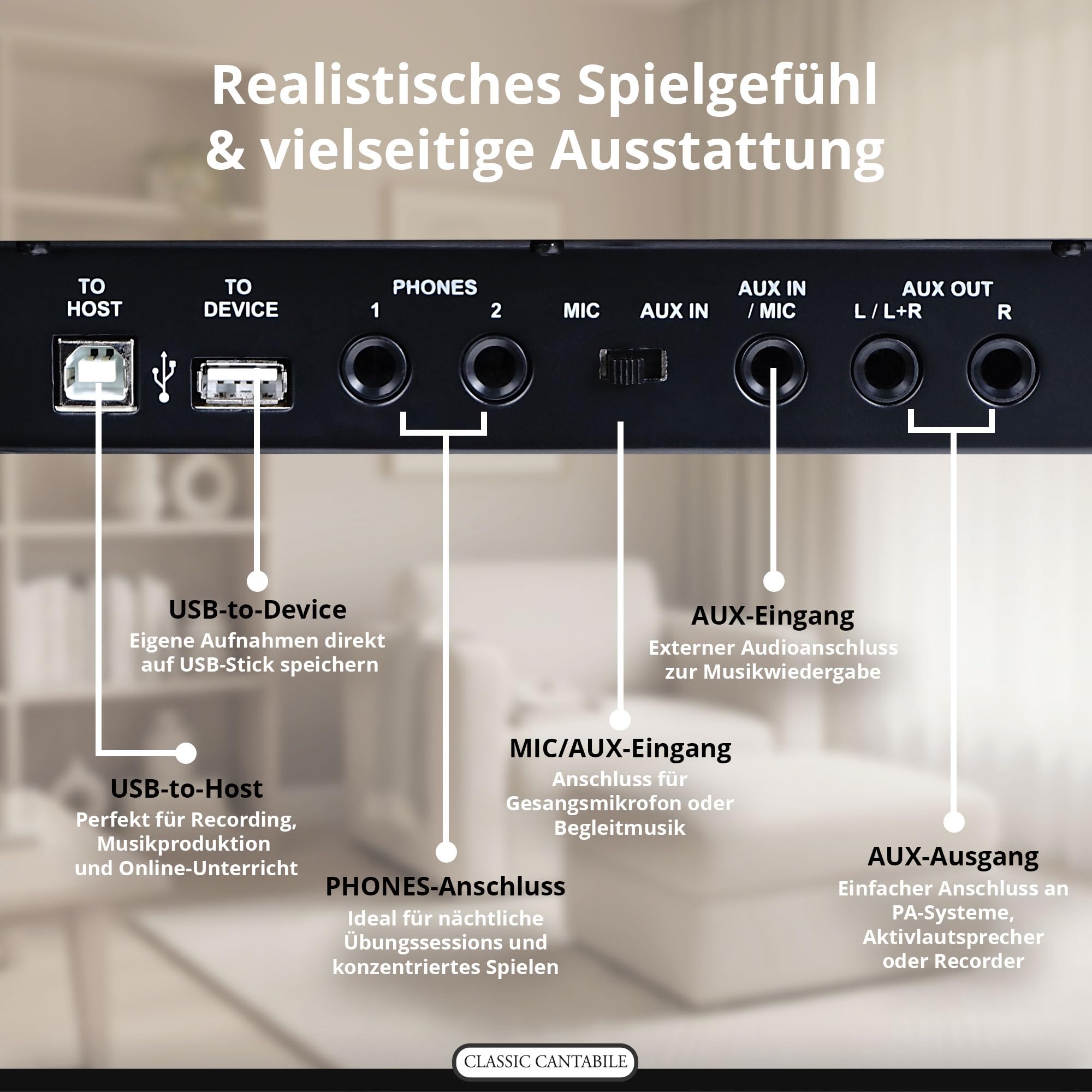Classic Cantabile UP-1 LA Piano Droit Numérique - 88 Touches Clavier électronique à marteaux - Synthetiseur avec USB, MIDI, 40 voix, 256 polyphonie - Set avec Banc et Casque - Chêne Clair