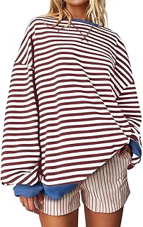 Women Oversized Striped Crewneck Sweatshirt Long Sleeve Color Block Pullover Tops Casual Loose Workout Shirt
