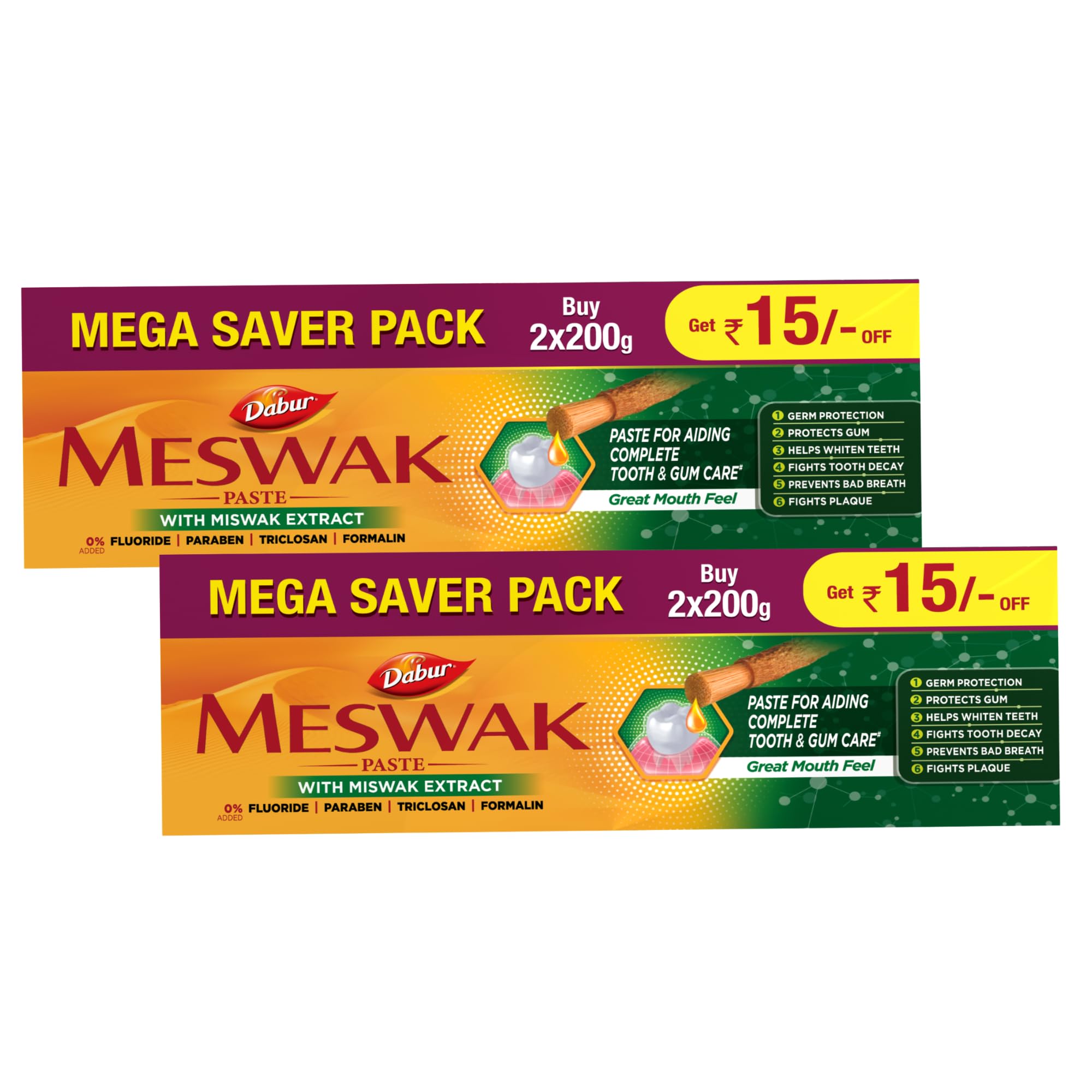 Dabur Meswak Complete Oral Care Toothpaste - 800g (400g x 2, Pack of 2) | Complete Oral & Gum Care Toothpaste | Contains