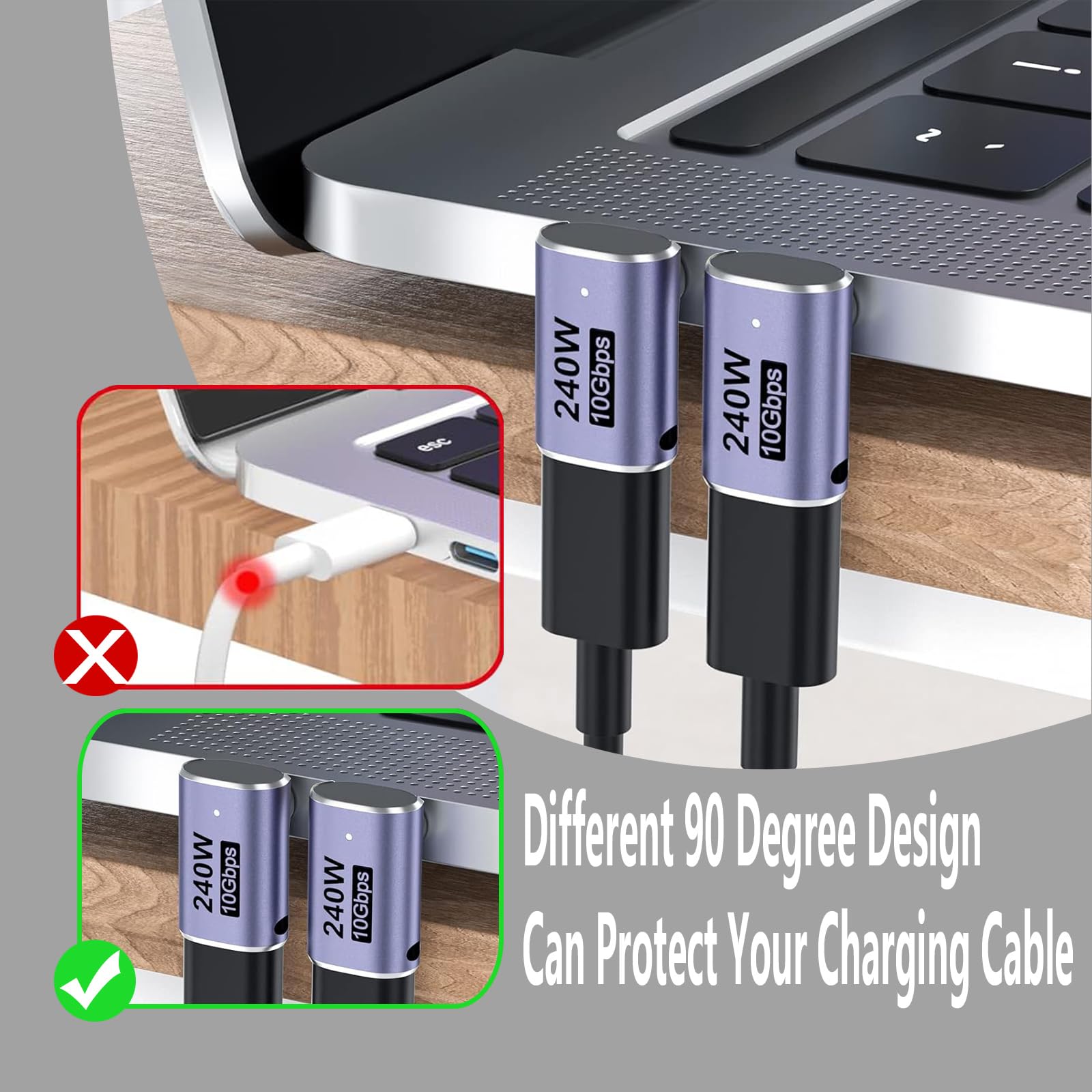 USB-C 90° Adapter (3-teilig) – Unterstützt 240W, 8K@60Hz & 40 Gbit/s – Kompatibel Mit Steam Deck, Switch, Laptops & Mehr