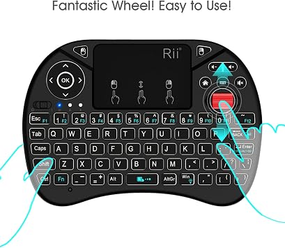 Rii Mini Wireless Keyboard, i8X Portable 2.4GHz Wireless Keyboard with Touchpad Mouse, LED Backlit, Rechargable Li-ion Battery-Black