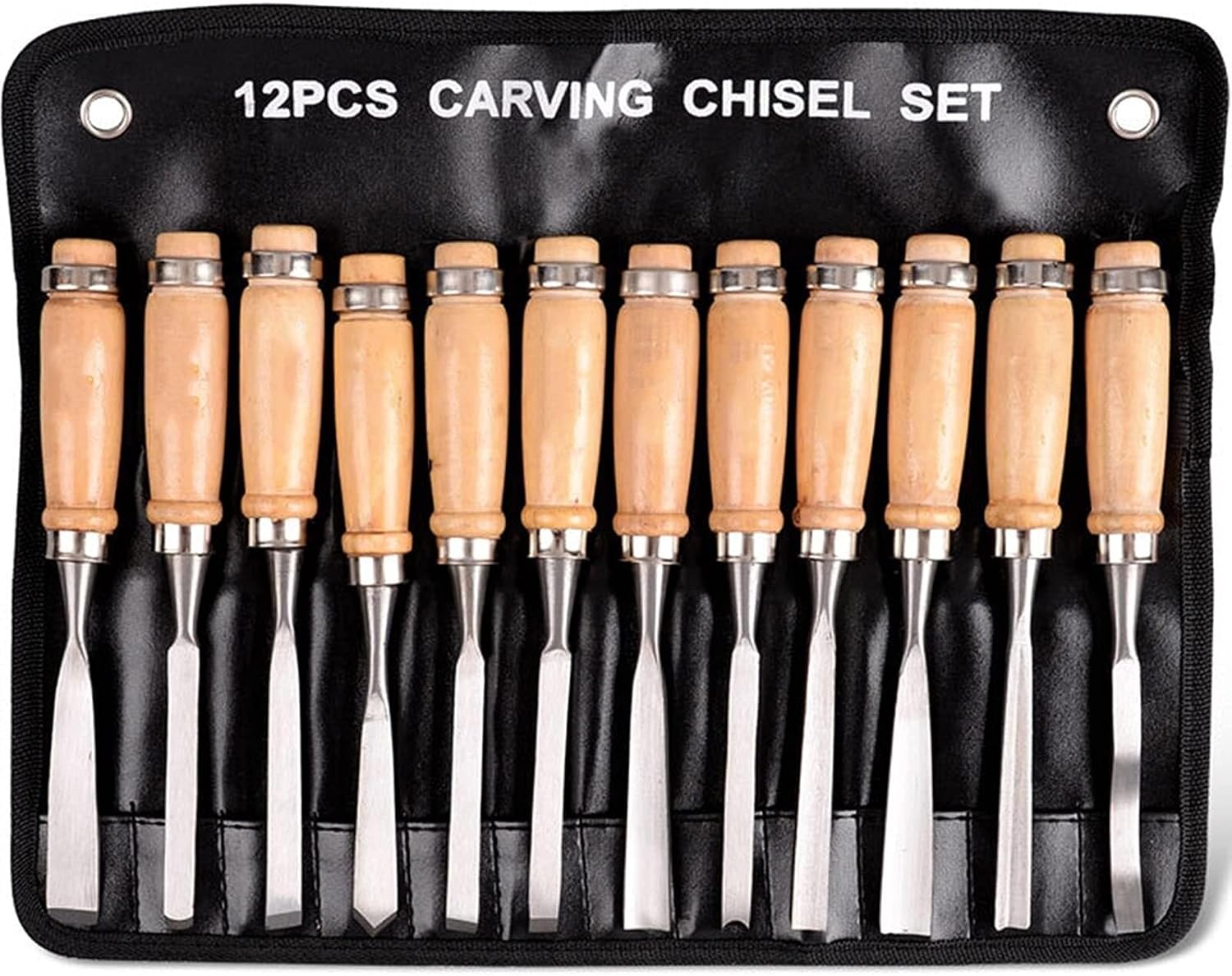 12-Piece Professional Wood Carving Chisel Set, Carbon Steel Lathe Tools with Ergonomic Wooden Handles, Includes Butt, Corner, Skew, Round & Arc Gouges