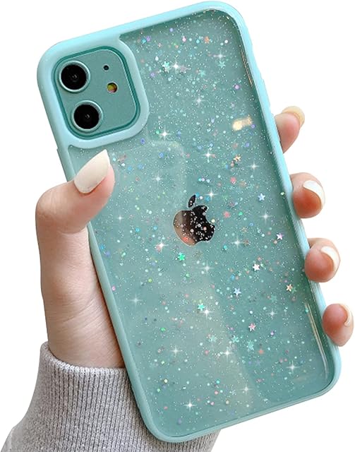 Ownest Compatible with iPhone 11 Case,Clear Sparkly Bling Star Glitter Design for Women Girls Soft TPU Shockproof Anti-scratch Protective Cases for iPhone 11-Mint Green