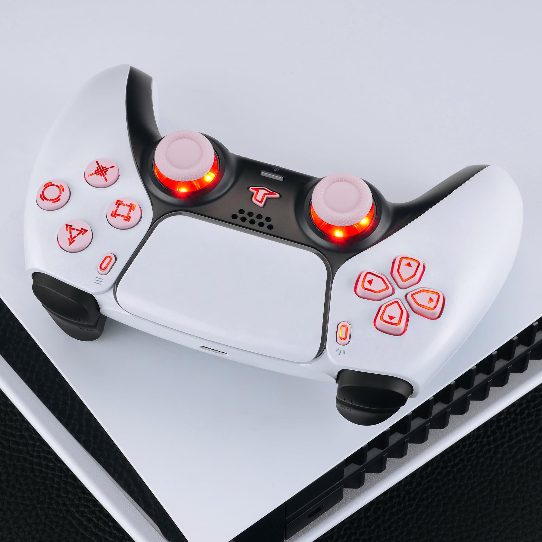 eXtremeRate Multicolore Tasti Luminosi per ps5 Controller BDM-030/040/050,D-pad Levette Analogiche Pulsanti DTF V3 LED Kit Ricambio per ps5 Joystick(Senza Controller)-Rosa