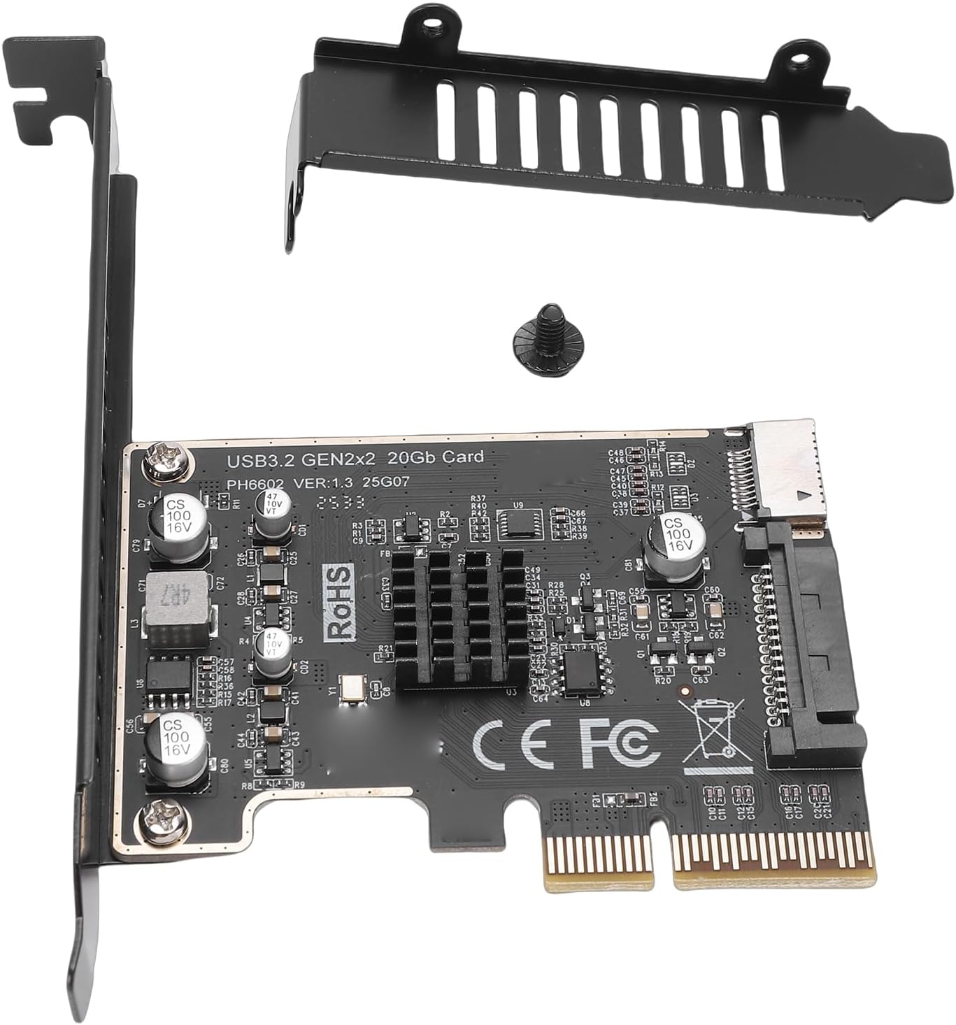 Denash PCI Express Expansion Card, USB 3.2 Gen2x2 20Gbps Front Type C Interface, PCIE to USB 3 Serial ATA 15 PIN Card, with Support for ASM3242 Chip, for PCIE X4 X8 X16 Slots