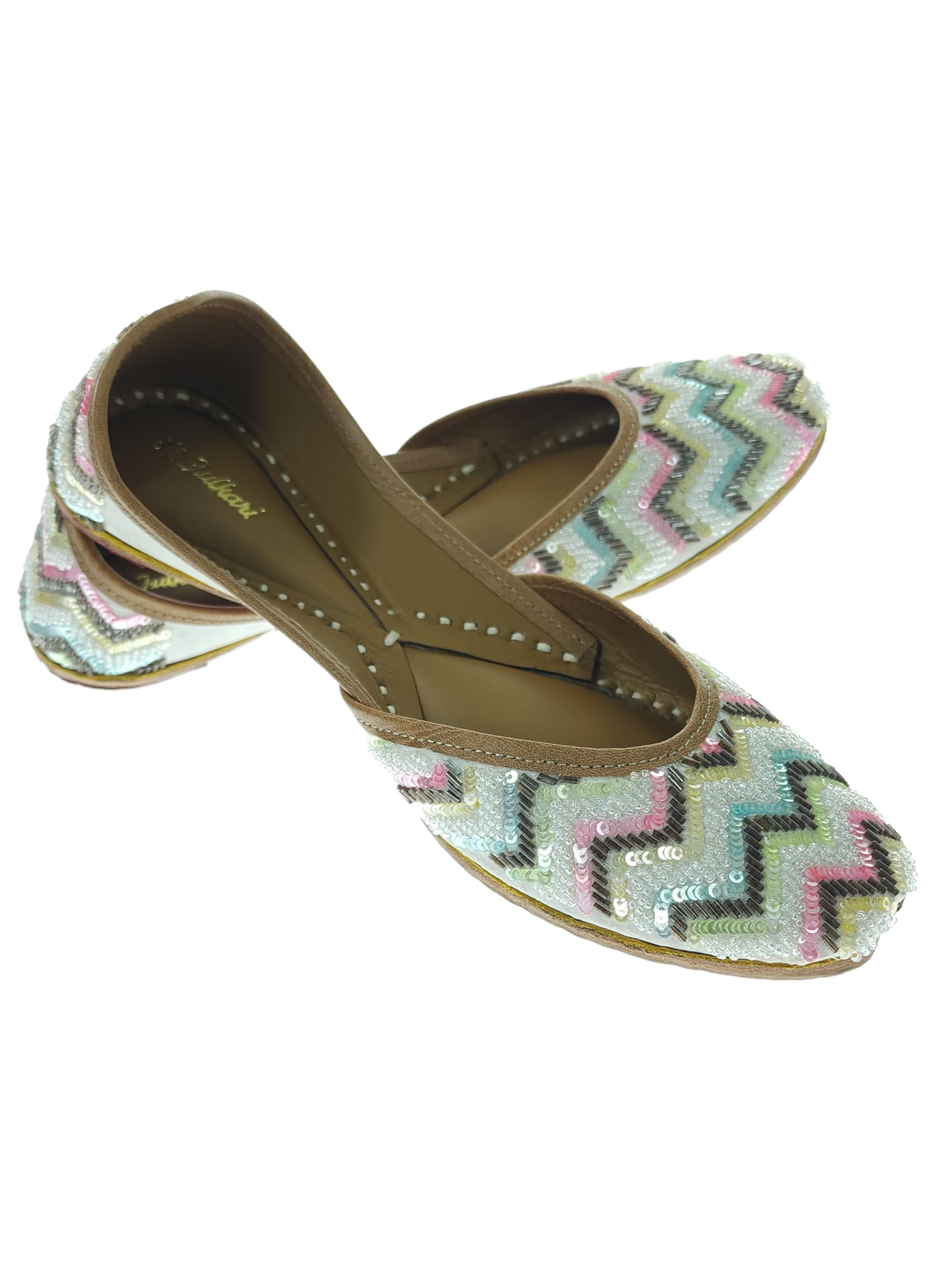 Women Shasta White Multi Genuine Soft Leather Embroidered Jutis | Bite and Pinch Free Jutti | Punjabi Formal Juttis | Girl's Wedding Flat Ladies Mojari | Formal Ethnic Juti |-image-29