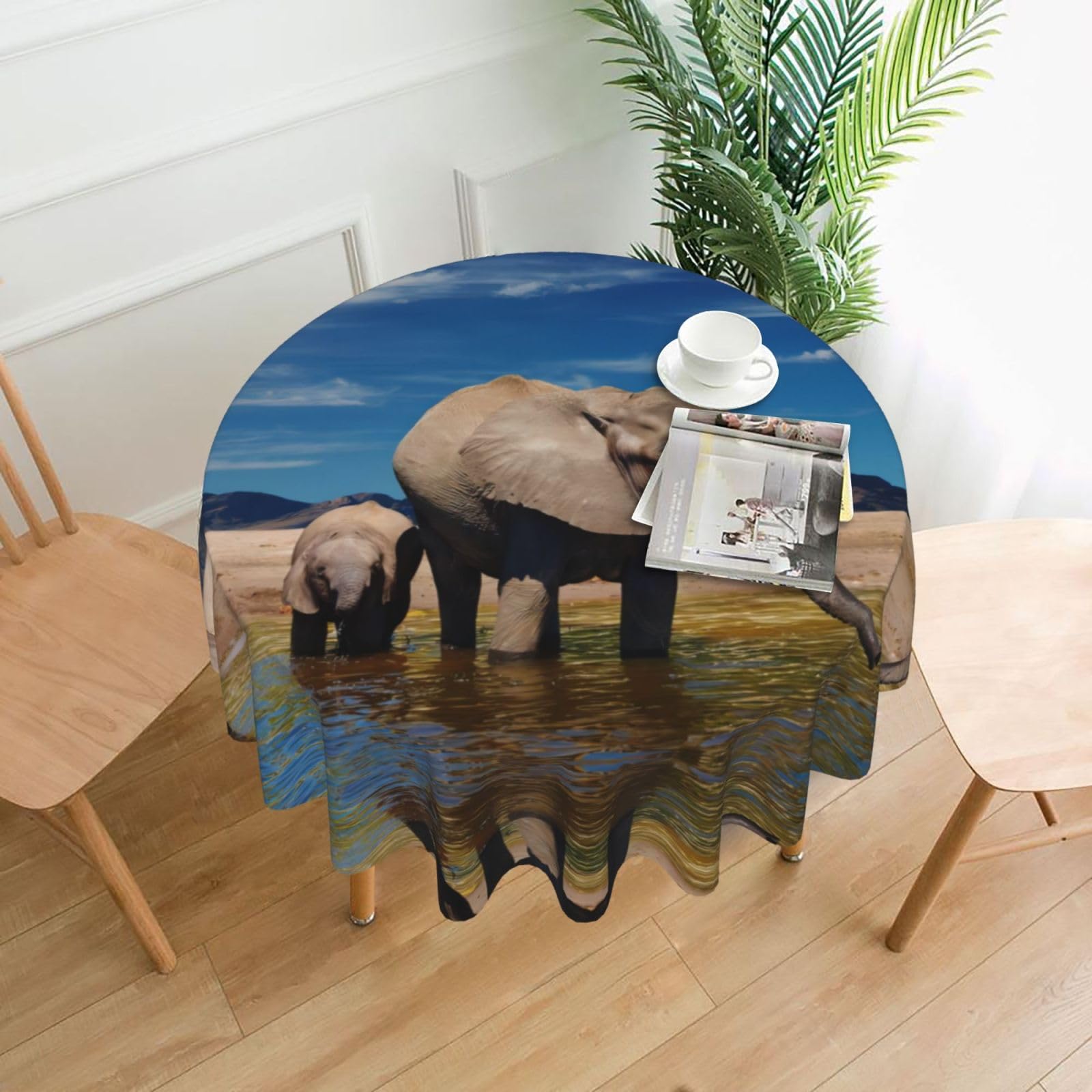 YYHWHJDE Big Ears Elephant Prints 60in Round Decorative Tablecloth – High-Grade Polyester Throw for Stylish Dining & Event Table Protection