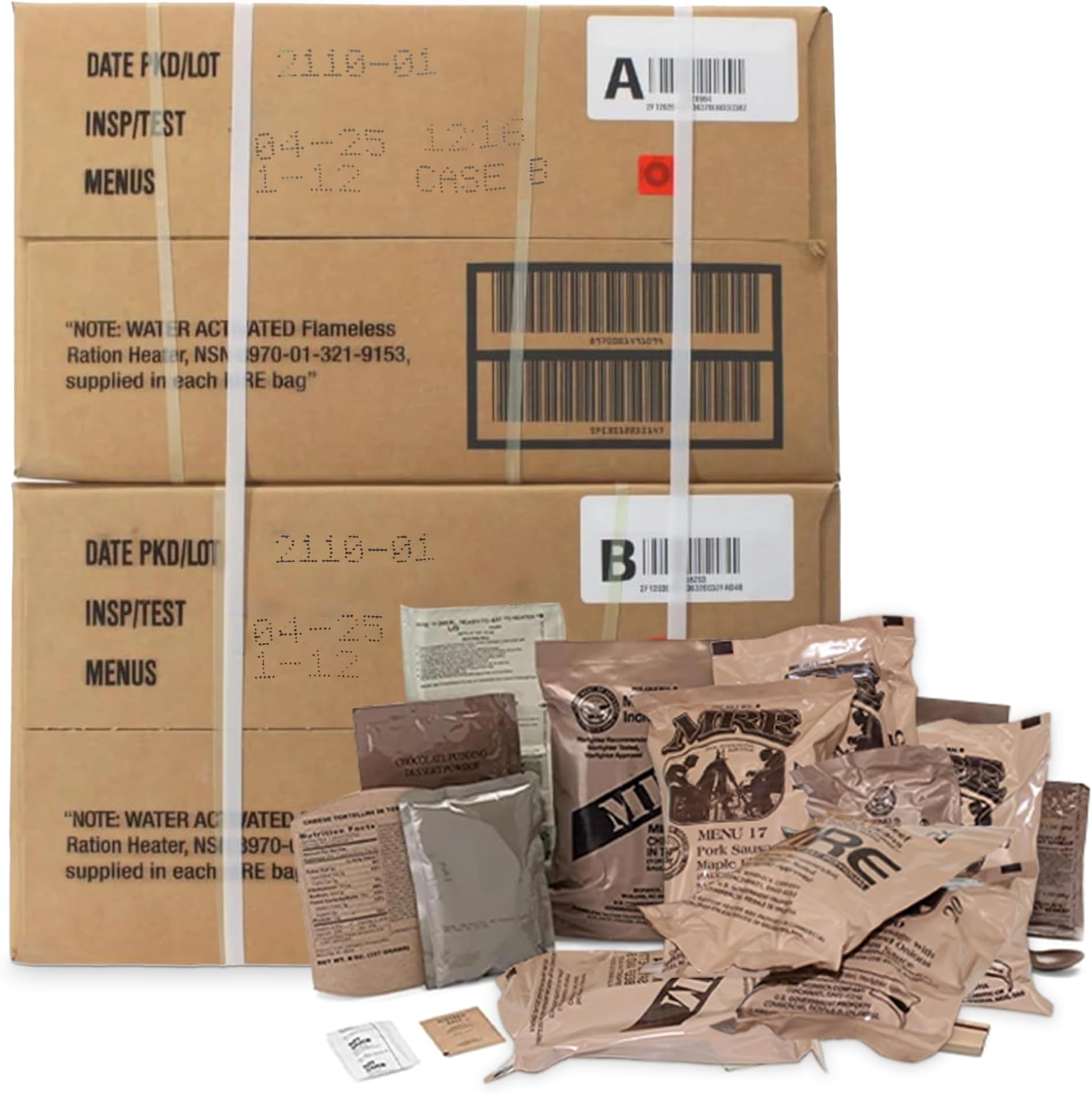 Wornick Sopacko, Ameriqual MRE Meals Ready to Eat Inspection dates 2025 or 2026 or Better , Emergency Food Supply, Survival Camping Outdoor (INSPECTION DATE IS NOT EXPIRATION DATE) 12 Pack(A & B Case Bundle, 2, Count)